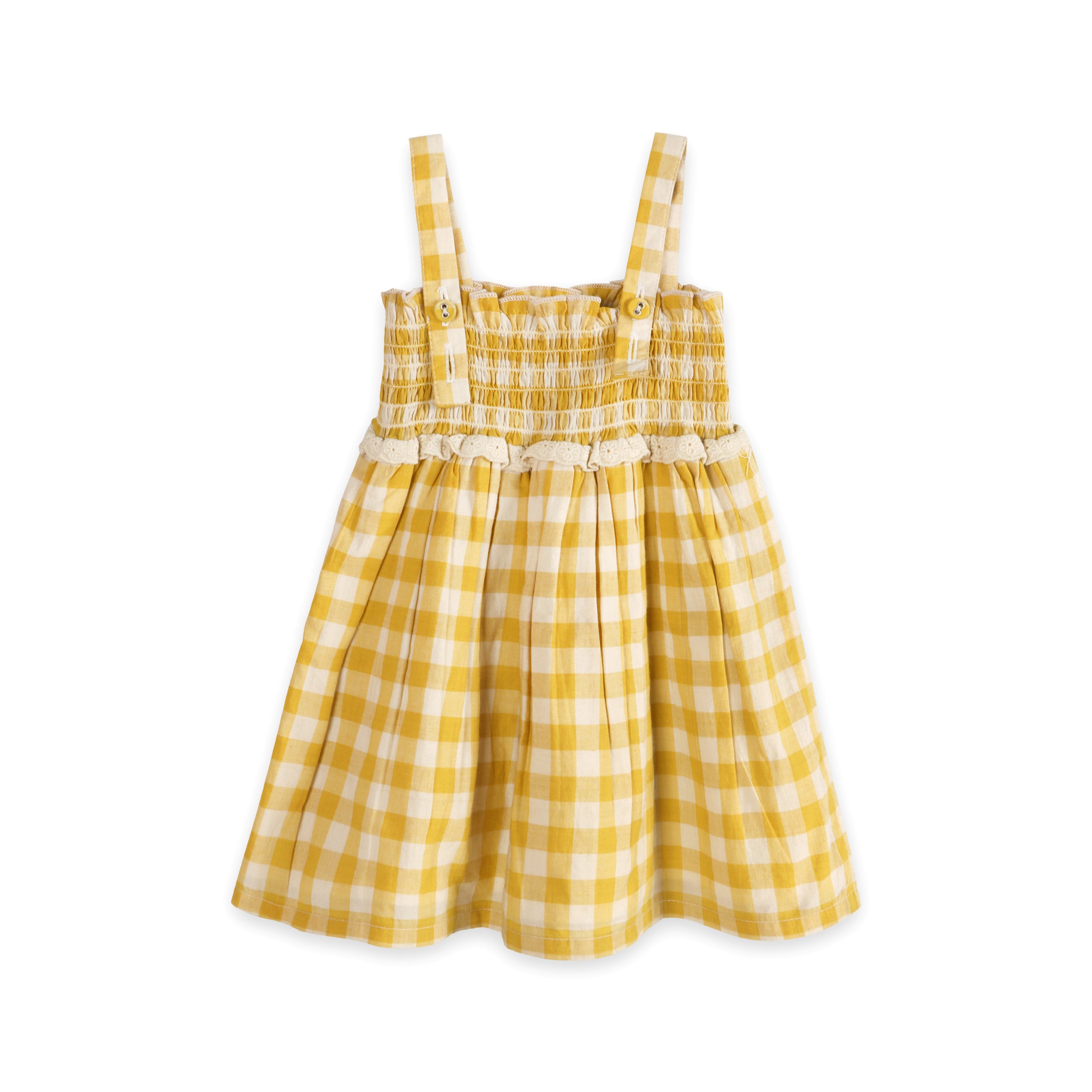 Bonnie Sunshine Gingham Smocked Baby Dress Back (Organic)