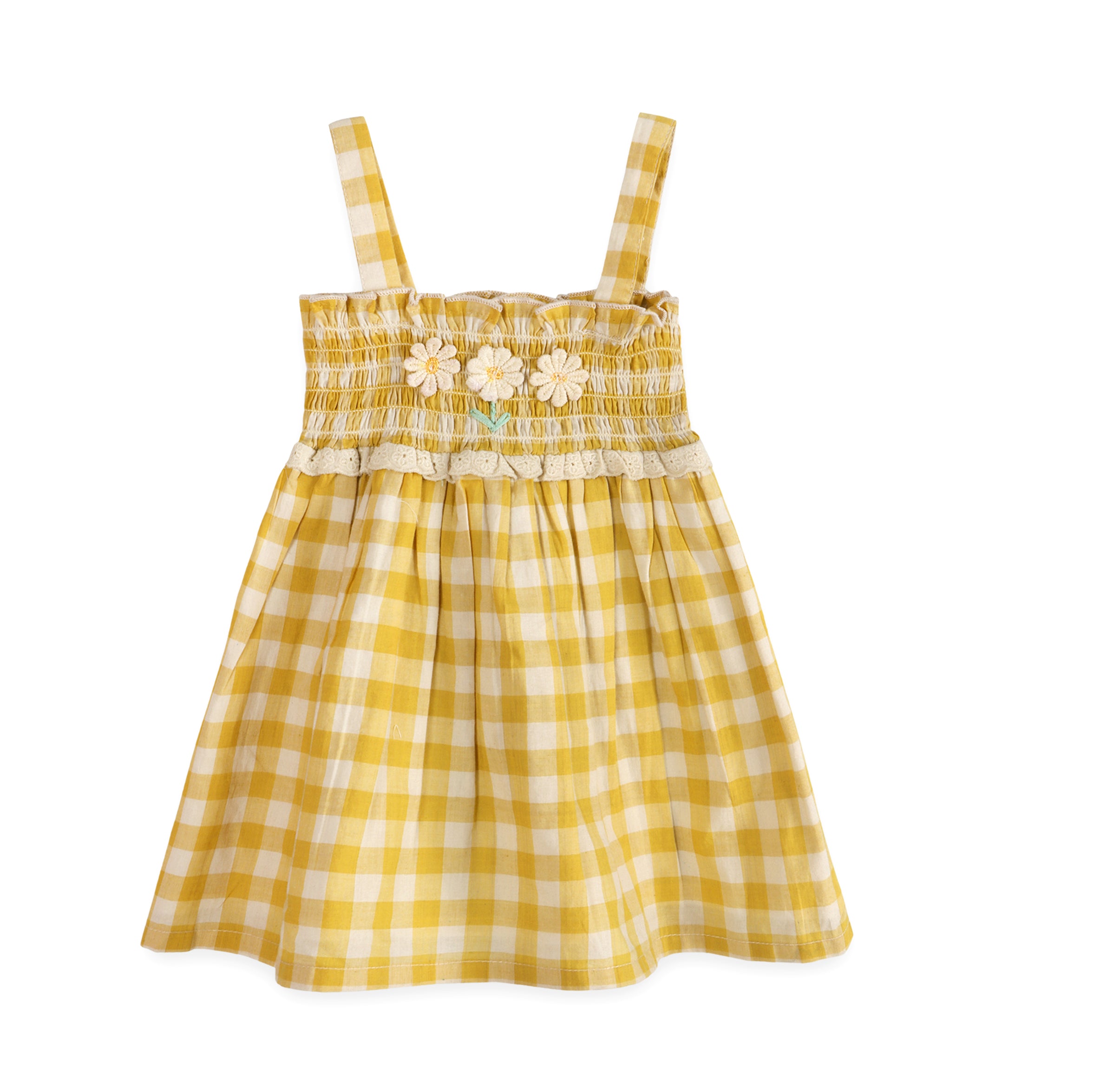 Bonnie Sunshine Gingham Smocked Baby Dress Front (Organic)