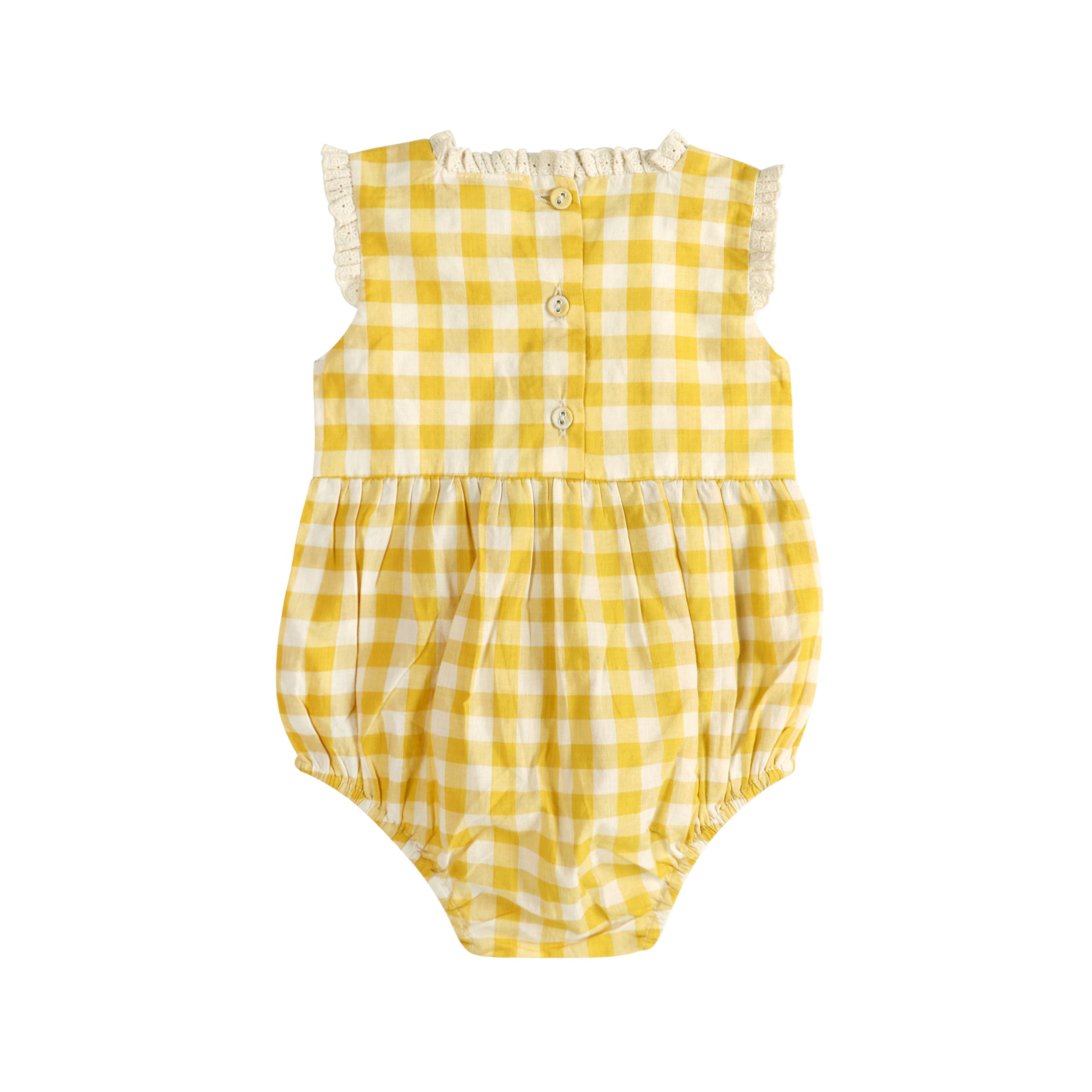 Lucy Gingham Smocked Baby Romper Back (Organic)