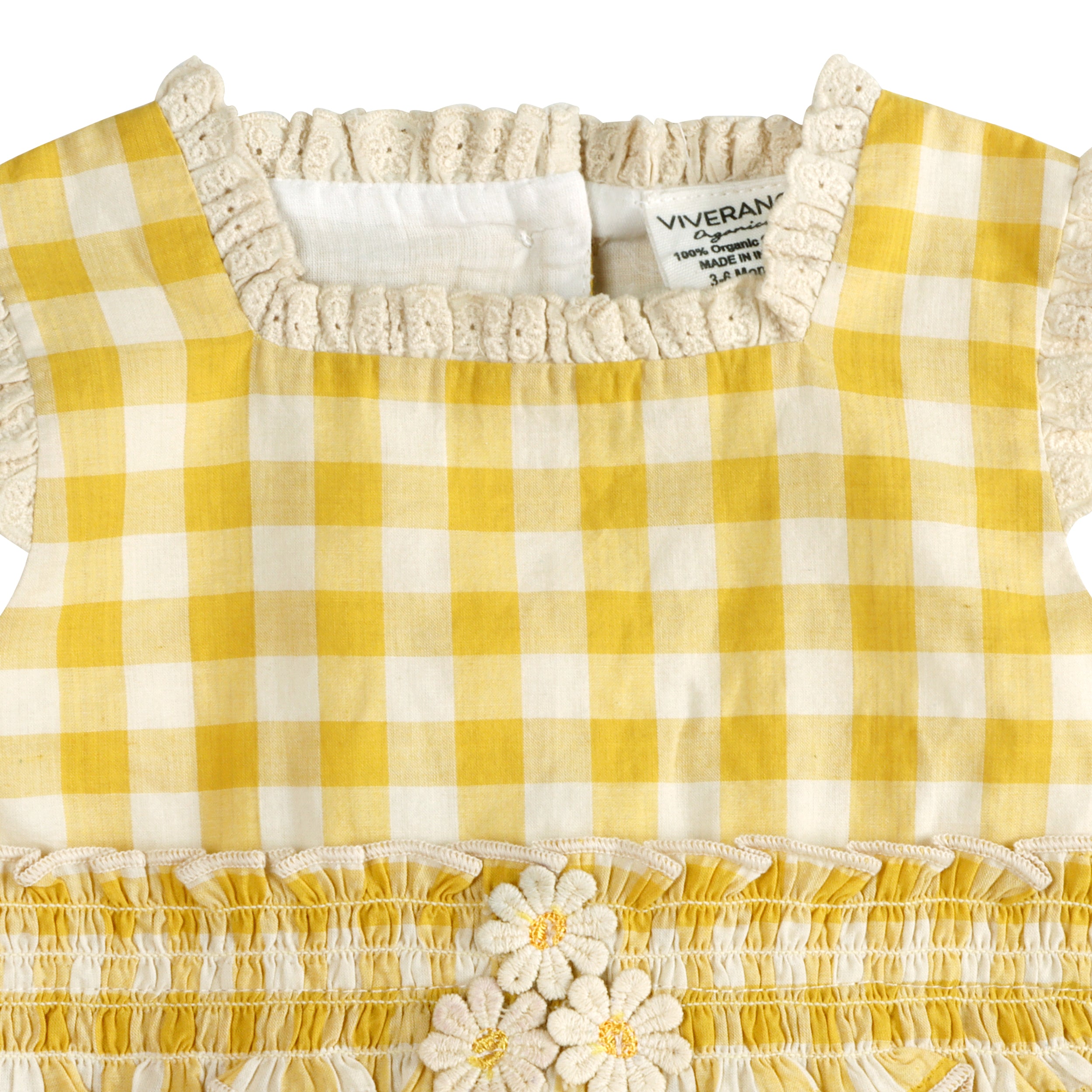 Lucy Gingham Smocked Baby Romper Detail (Organic)