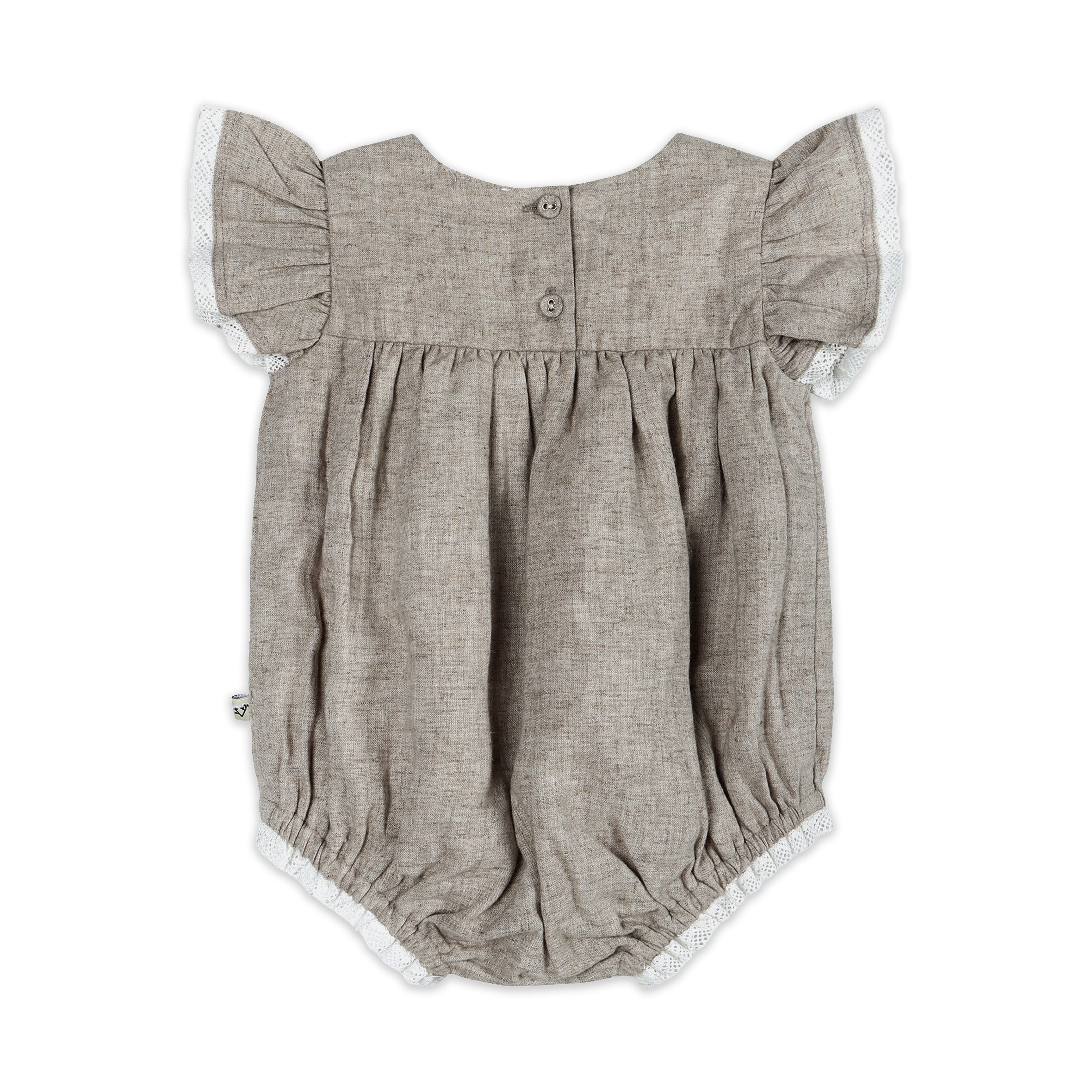 Lena Floral Embroidered Baby Romper Back (Linen Blend)