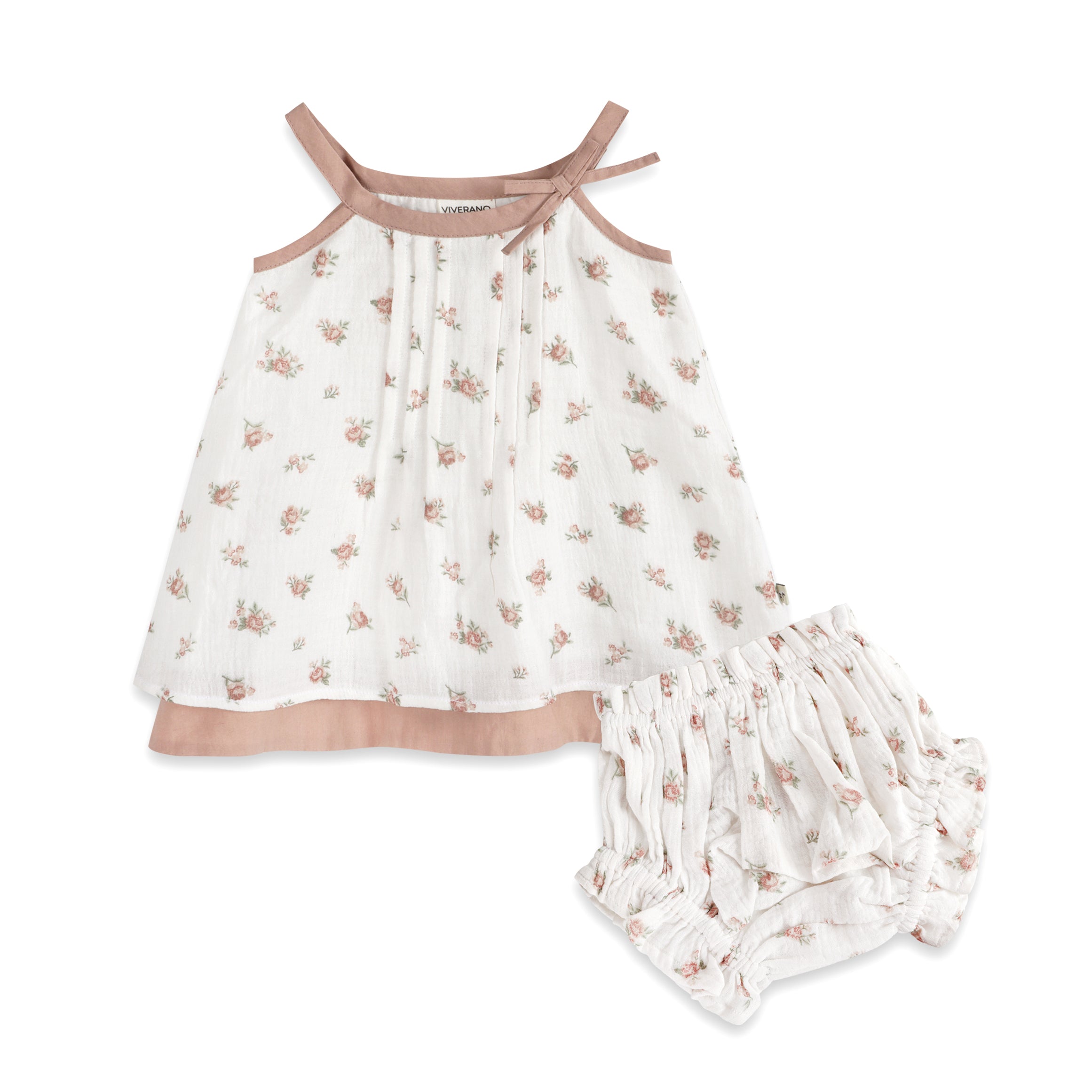 Tea Rose Floral Baby Dress + Bloomer (Organic)