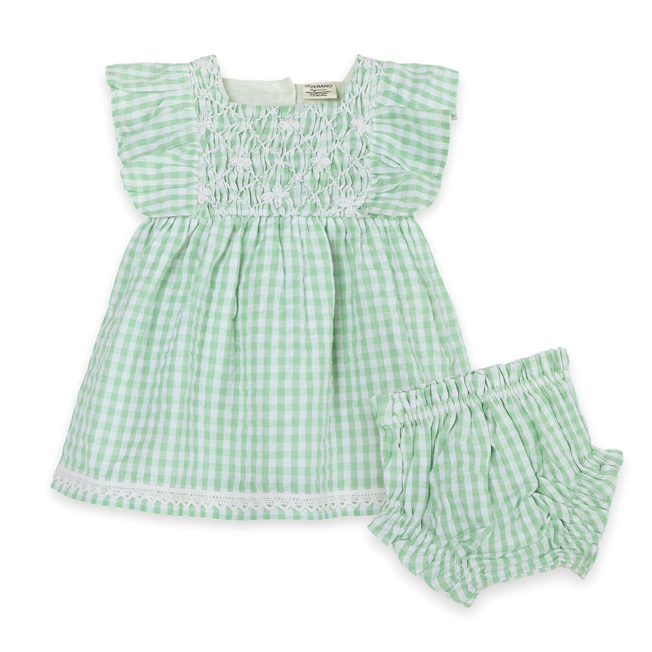 Forest Gingham Baby Dress + Bloomer (Organic)