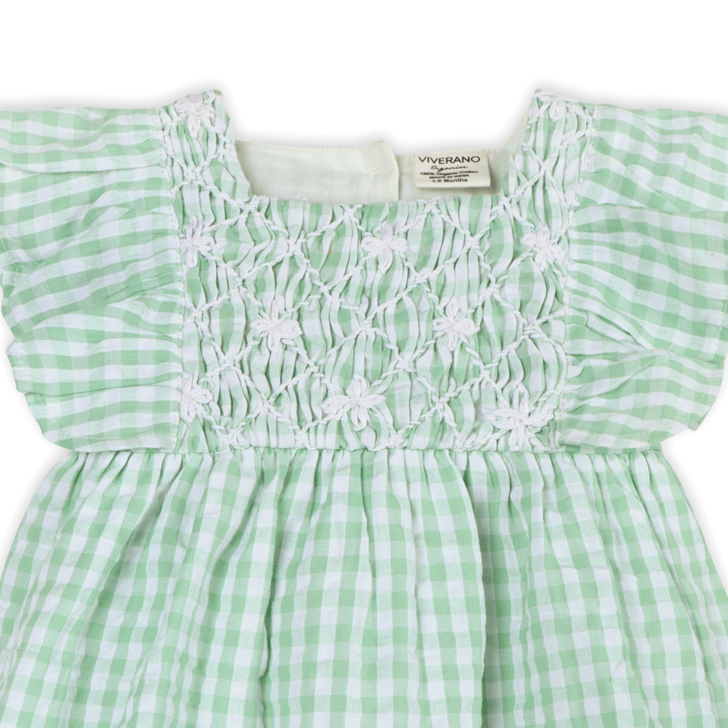 Forest Gingham Baby Dress Detail (Organic)