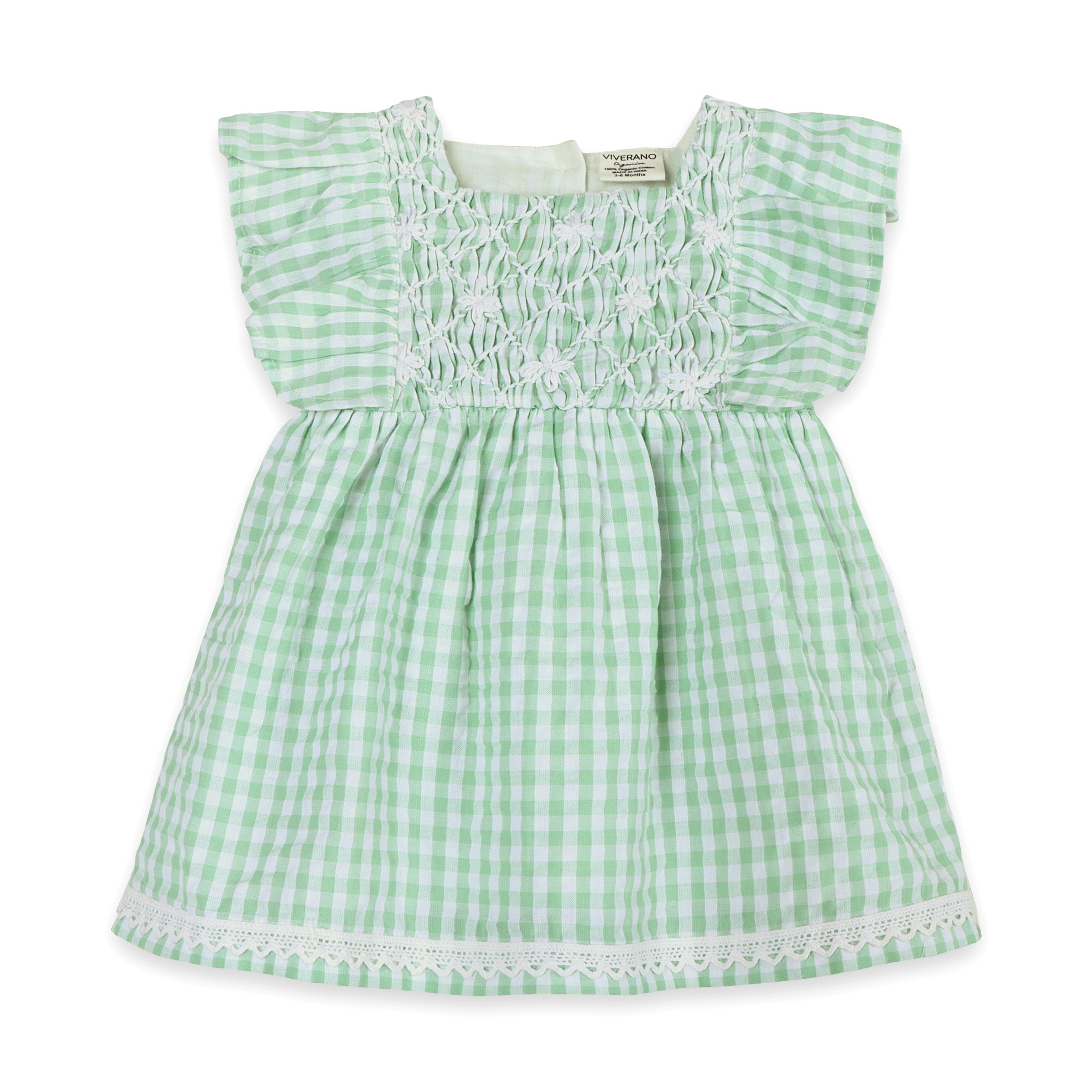 Forest Gingham Baby Dress Front (Organic)