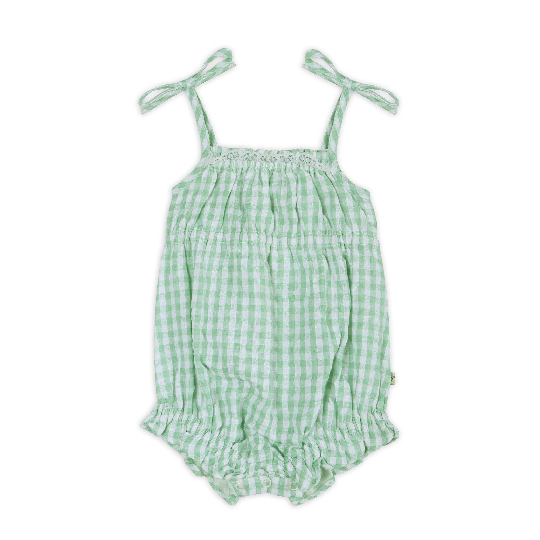 Forest Gingham Baby Romper Front (Organic)