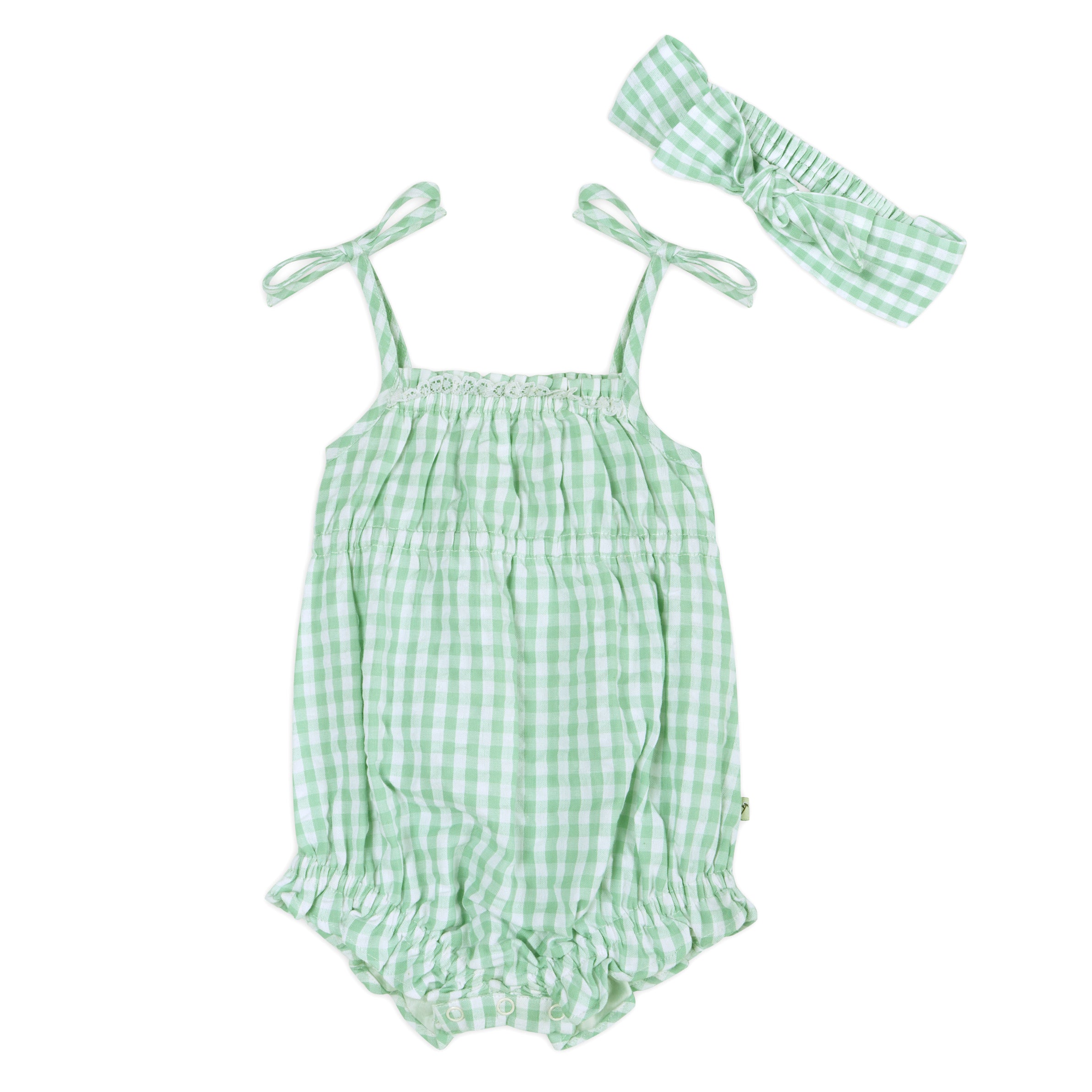 Forest Gingham Baby Romper + Headband (Organic)