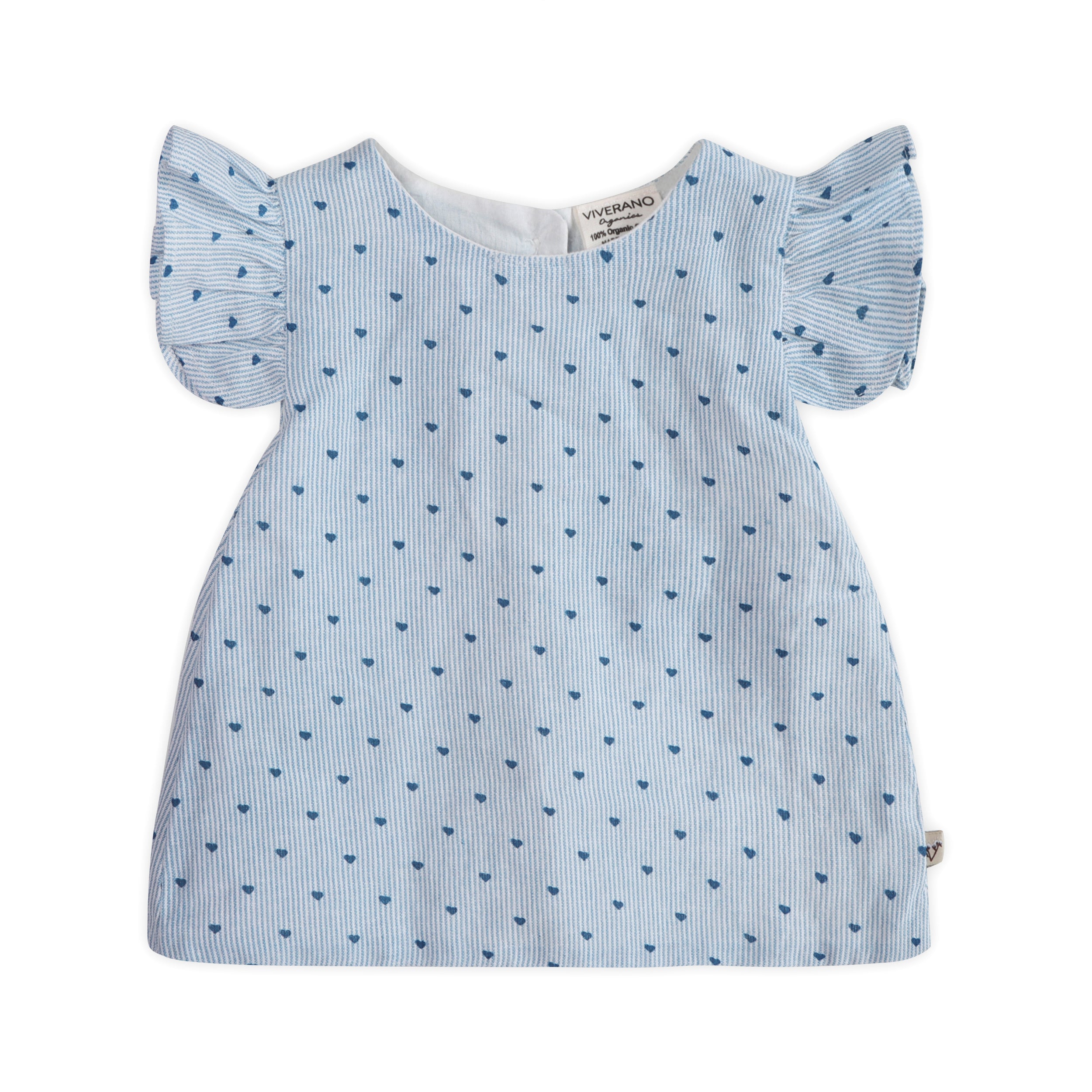 Emery Ditsy Hearts Baby Ruffled Sleeve Top Front (Organic)