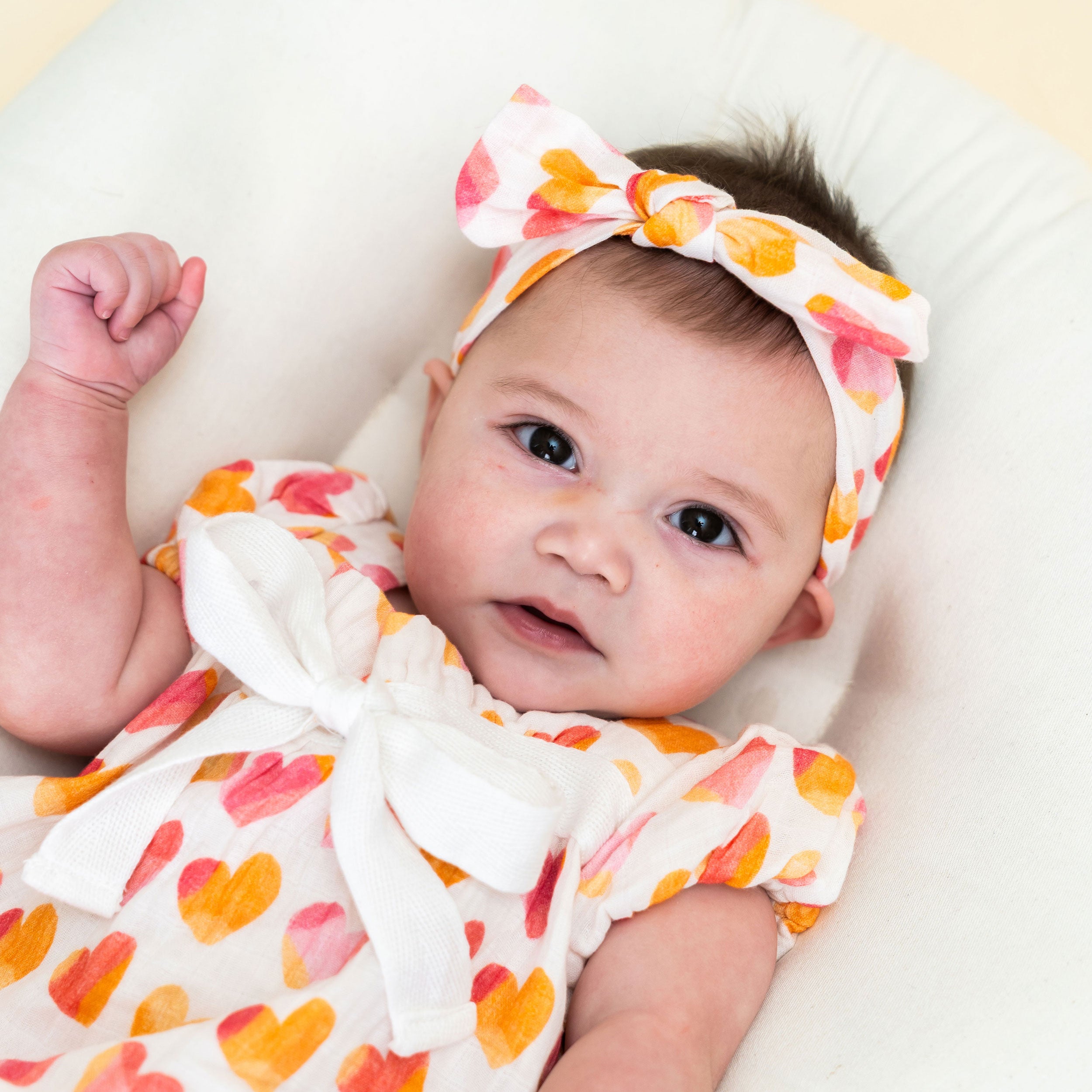 Hearts Baby Bubble Romper + Headband Model (Organic Muslin)