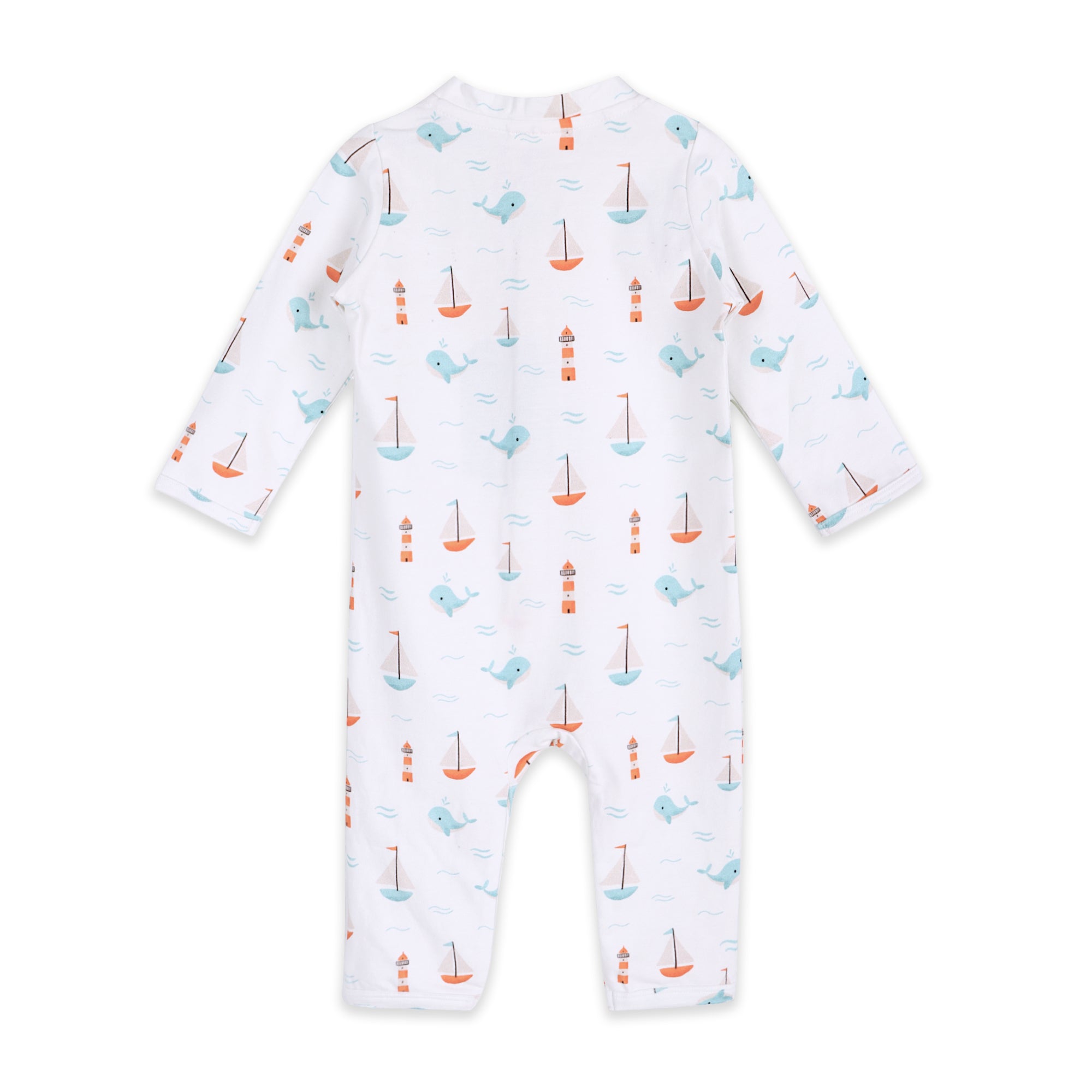 Sailboat Whales Baby Zipper Jumpsuit Back (Organic Jersey)