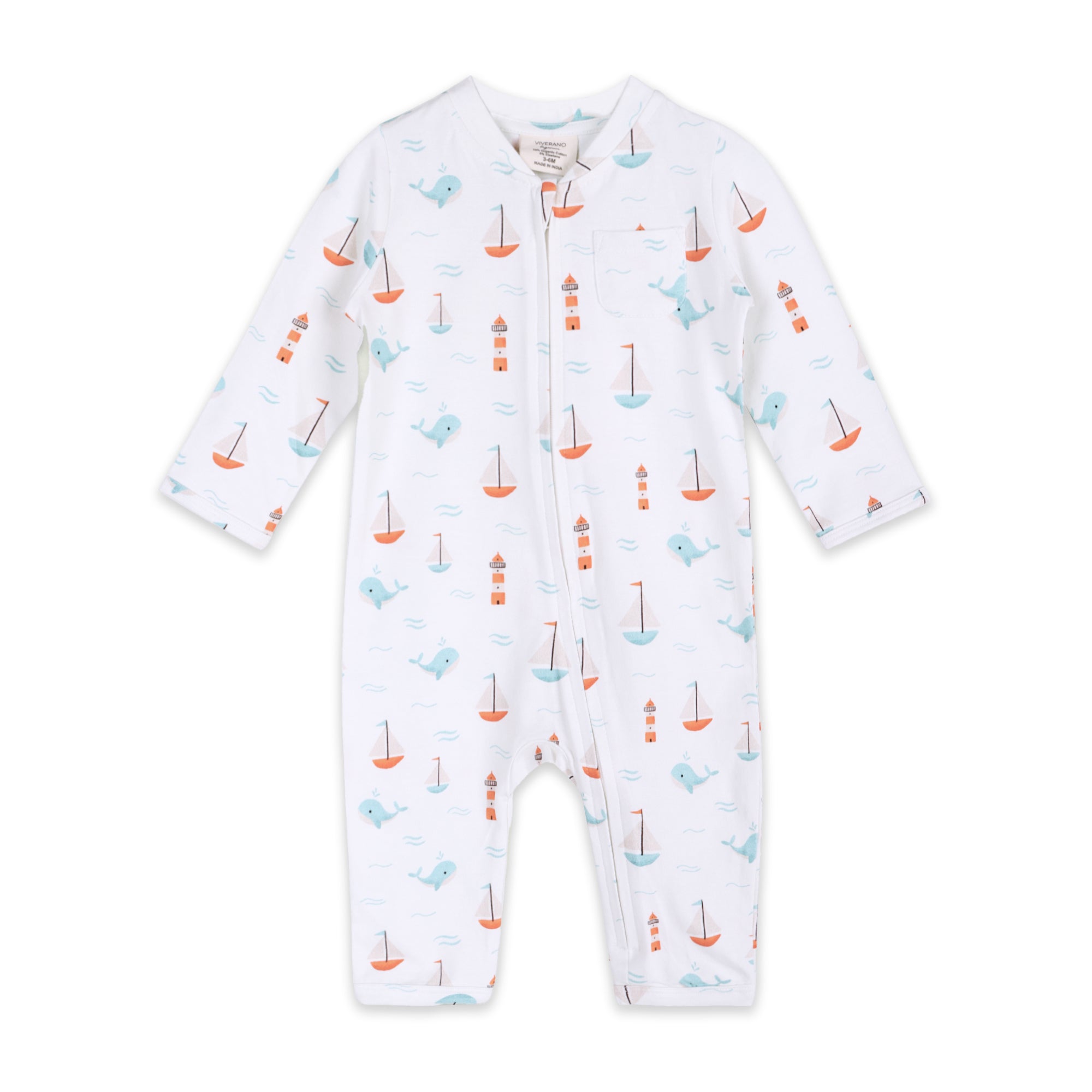 Sailboat Whales Baby Zipper Jumpsuit (Organic Jersey)