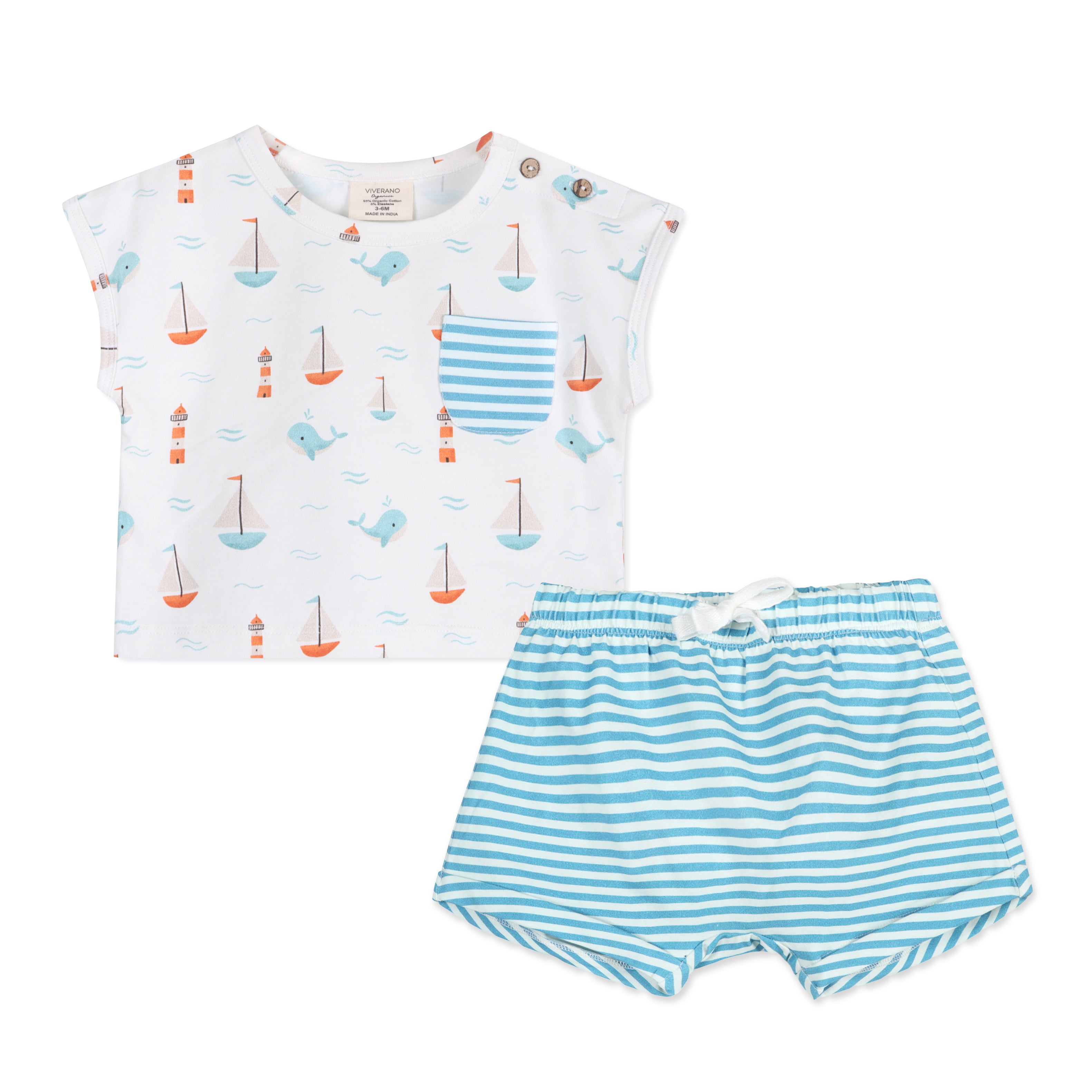 Sailboat Whales Baby Tee & Shorts Set (Organic Jersey)