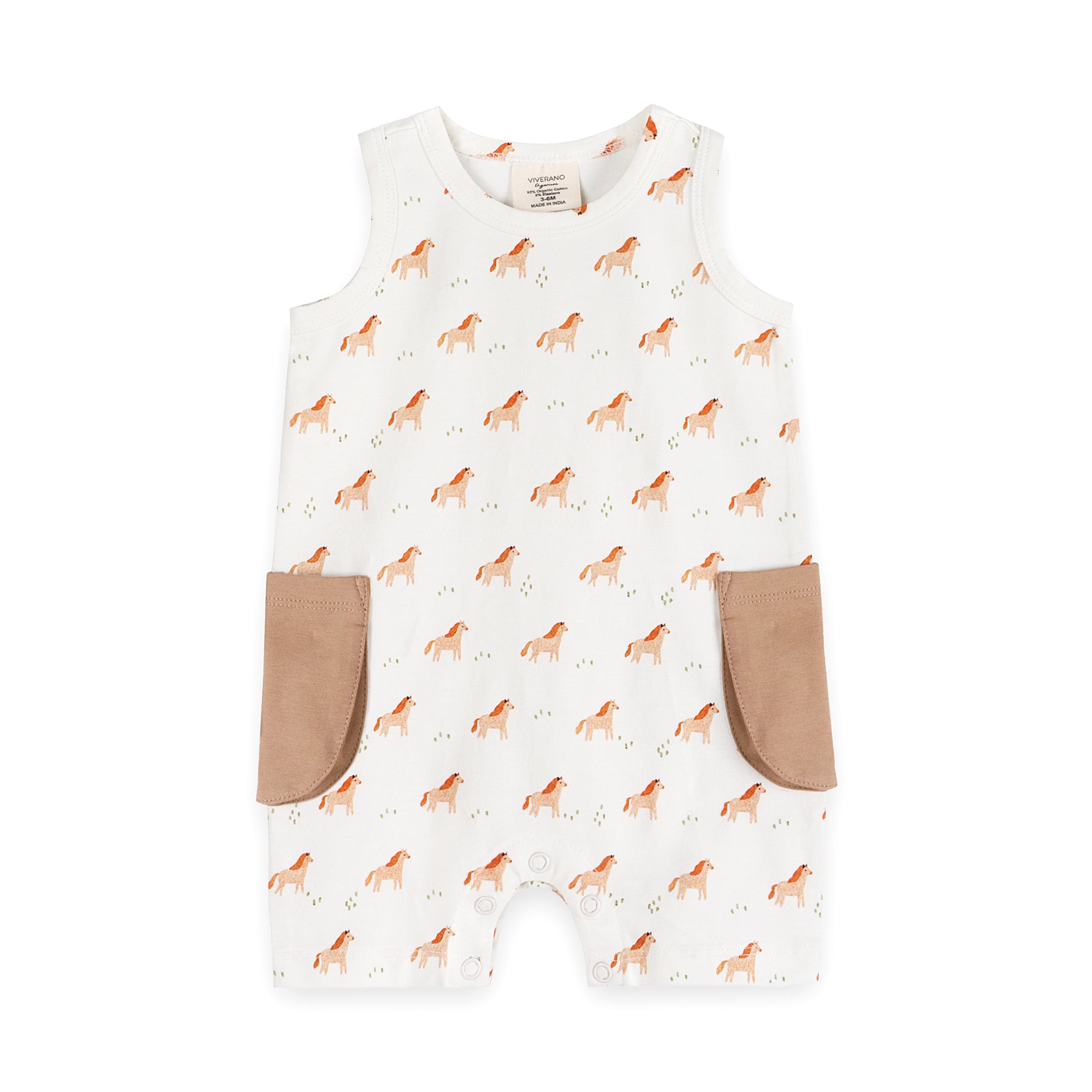 Horse Baby Side Pocket Shortie Romper (Organic Jersey)
