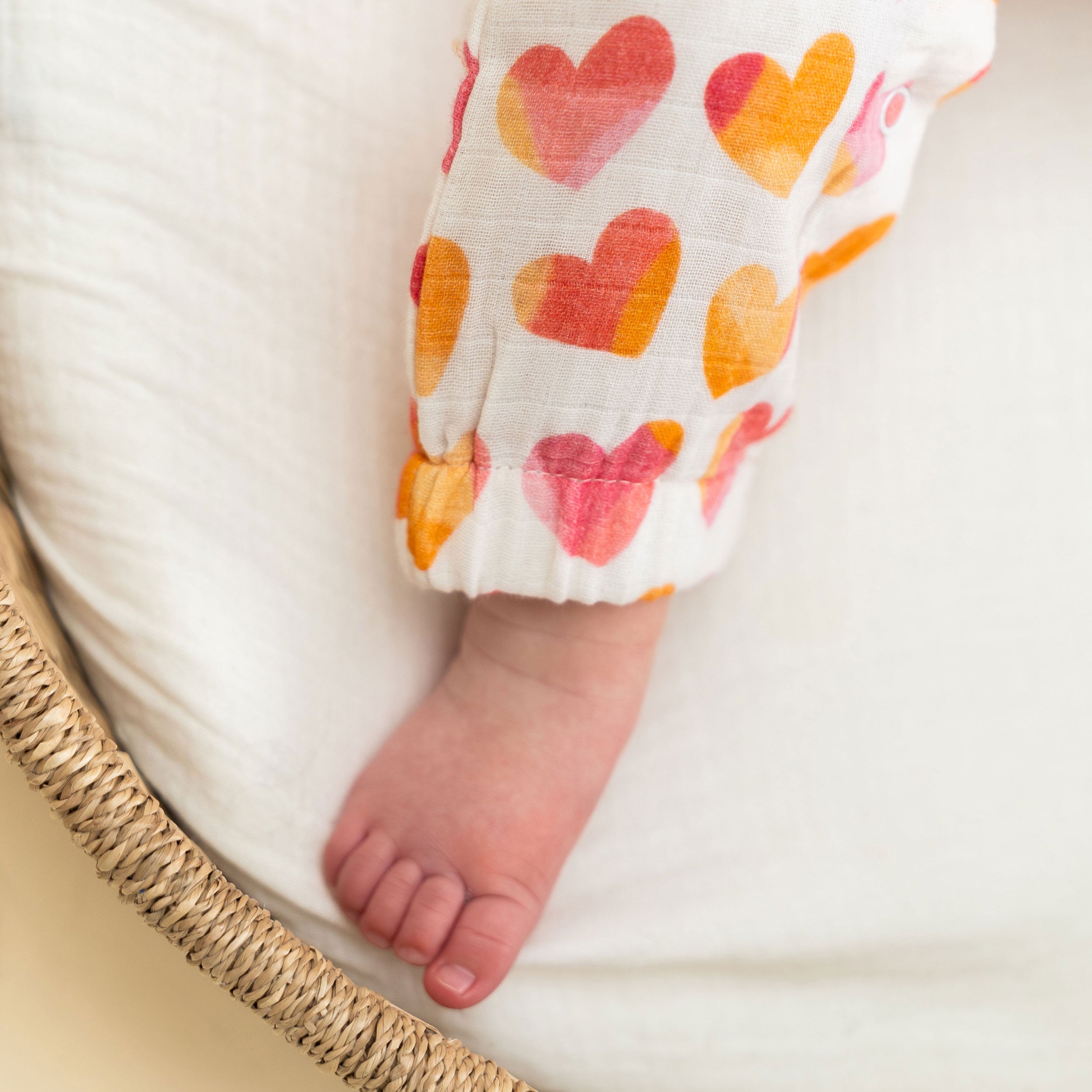 Hearts Baby Coverall Jumpsuit Model Length (Organic Muslin)