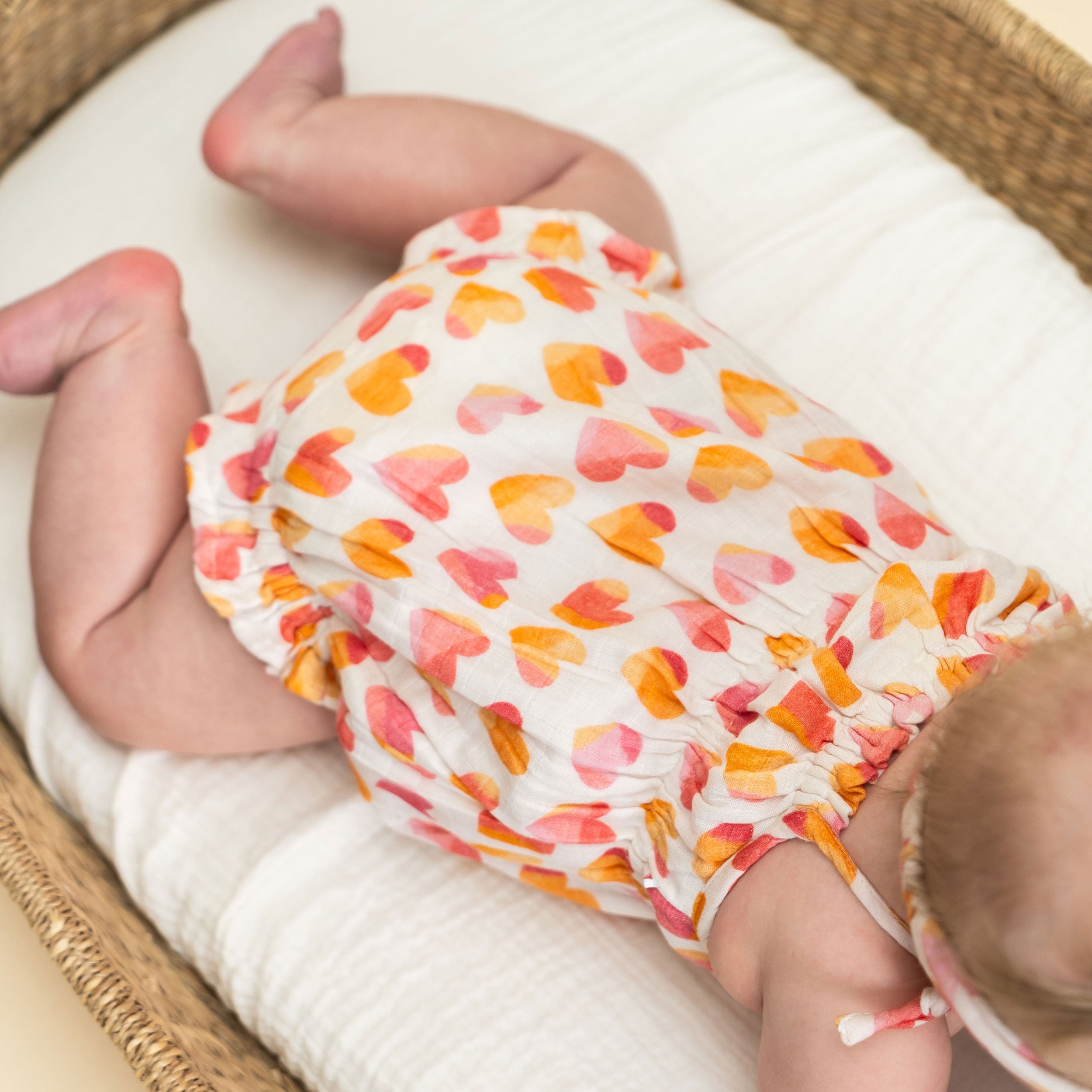 Hearts Shoulder Strap Baby Romper Back Model (Organic Muslin)