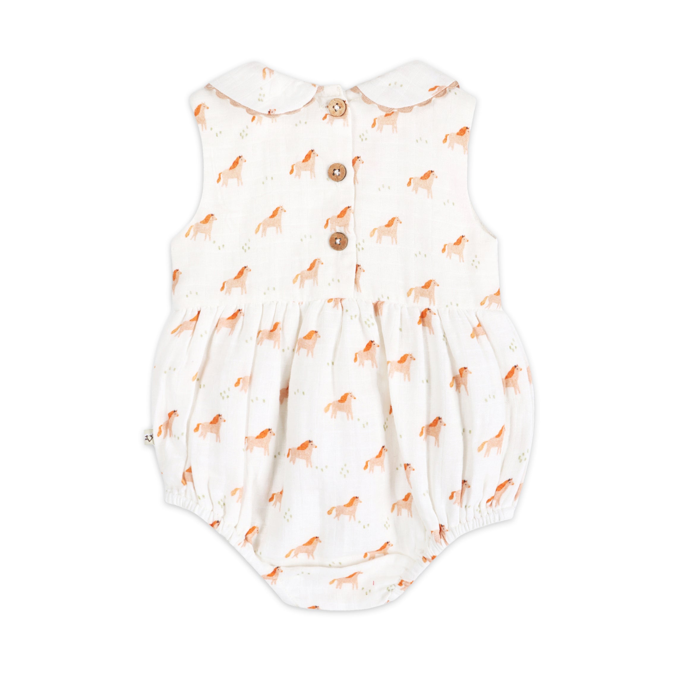 Horse Baby Bubble Romper Back (Organic Muslin)