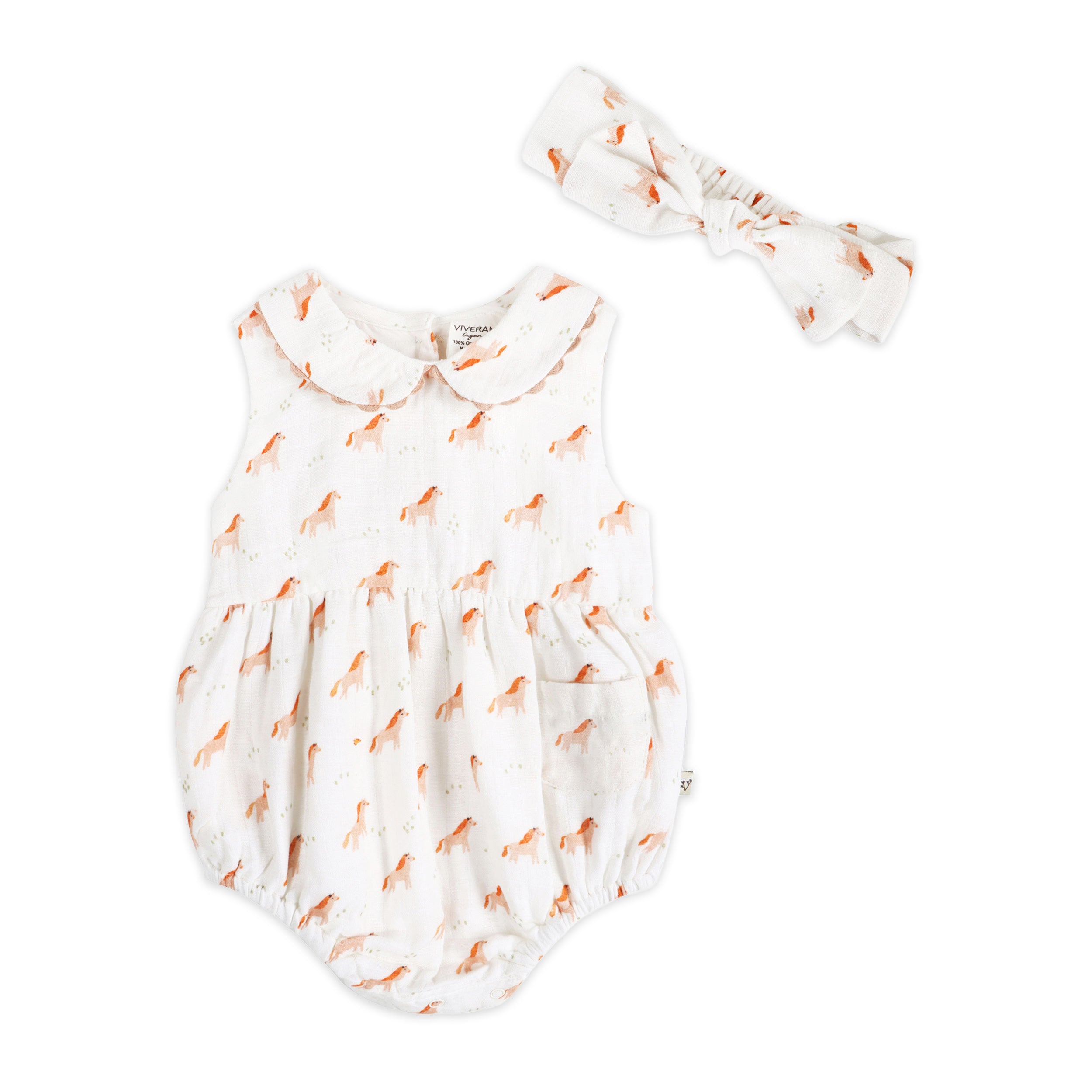 Horse Baby Bubble Romper + Headband (Organic Muslin)