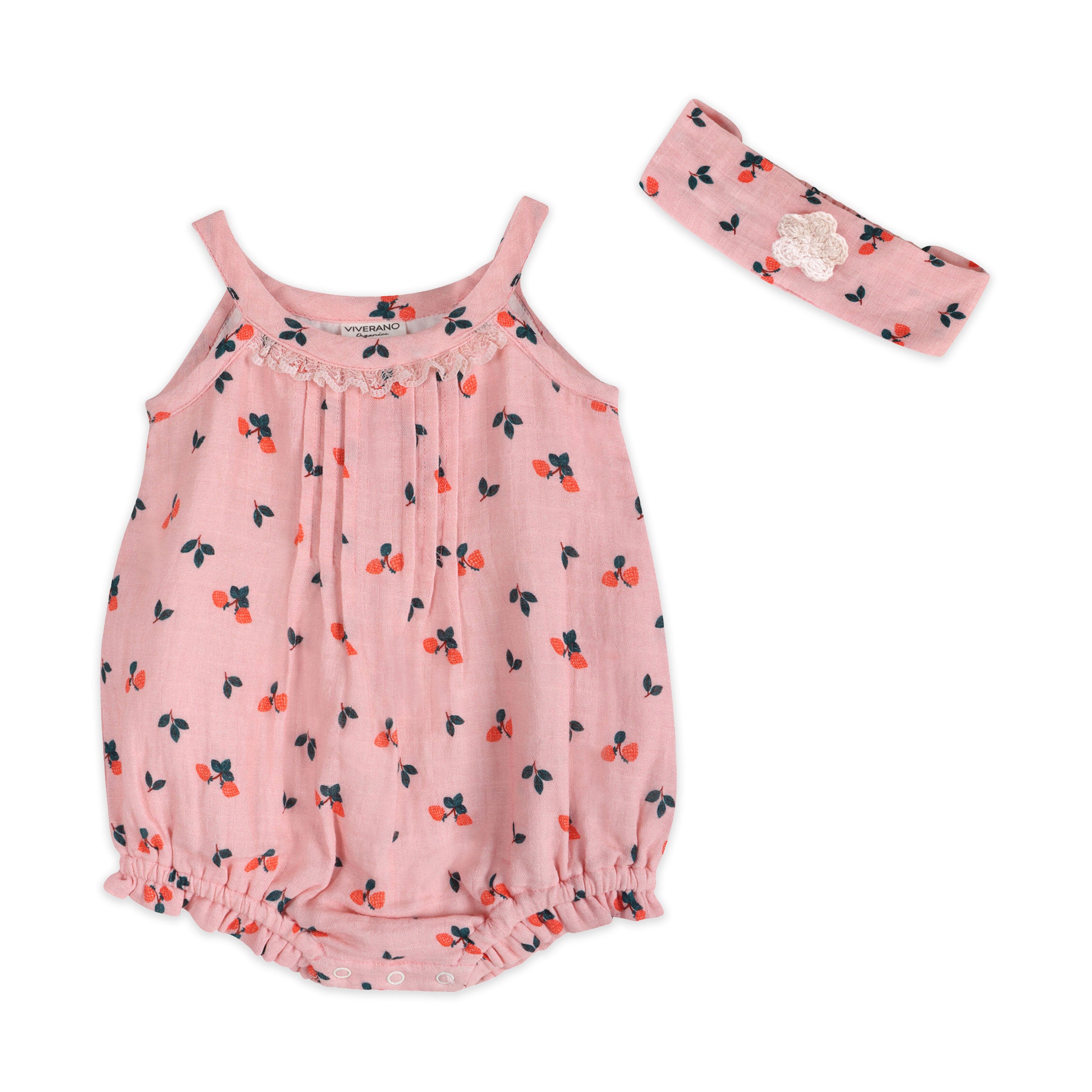 Strawberry Baby Romper + Headband (Organic Muslin)
