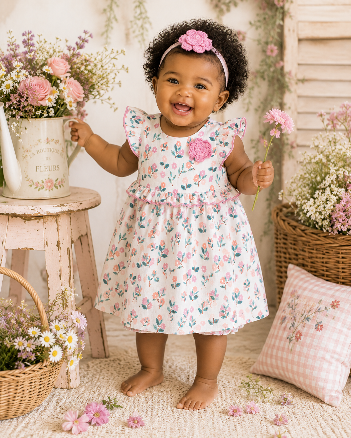 Baby Wearing Bloom Baby Dress and Bloomer, Organic Muslin by Viverano