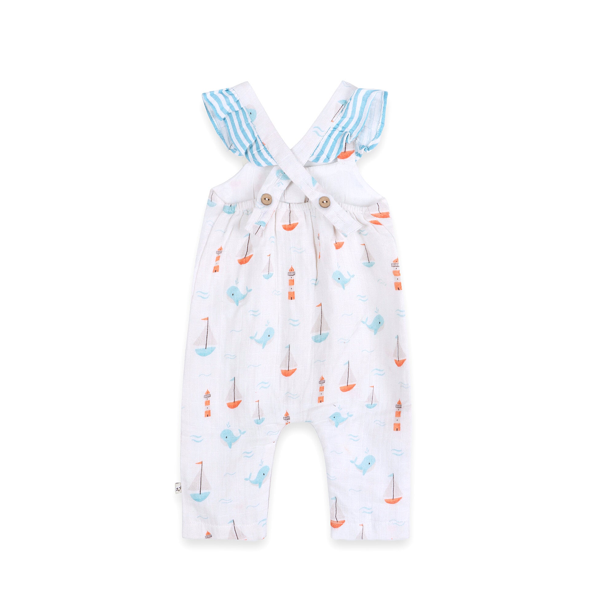 Sailboat Whales Baby Jumpsuit (Organic Muslin) - Back