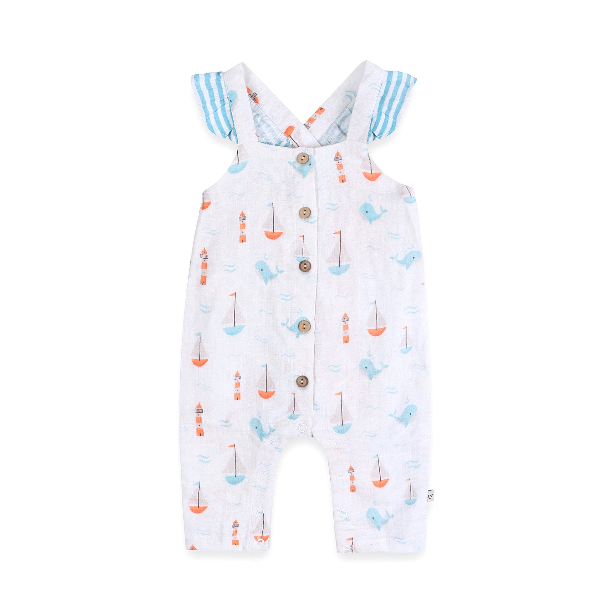 Sailboat Whales Baby Jumpsuit (Organic Muslin) - Front