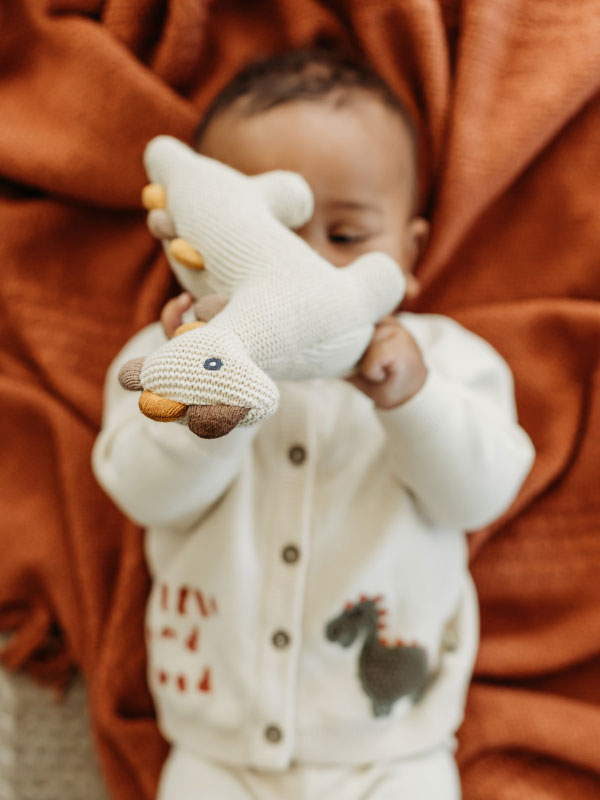 Little Dino - Organic Knit Stuffed Animal Baby Toy lifestyle detail