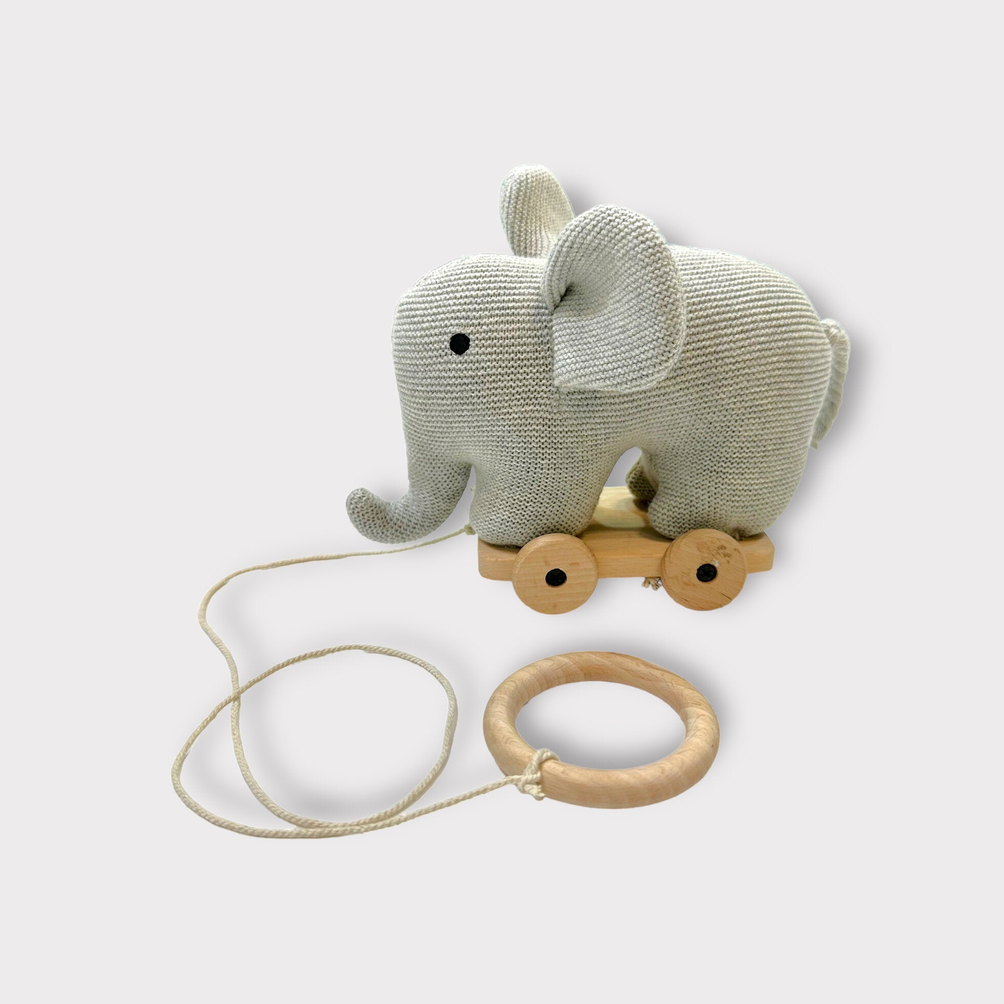 Stuffed Elephant Pull Cart Baby Toy - Organic Knit