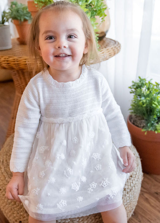 infant dress white Milan Dove White Floral Embroidered Tutu Knit Baby Dress (Organic) 18-24M