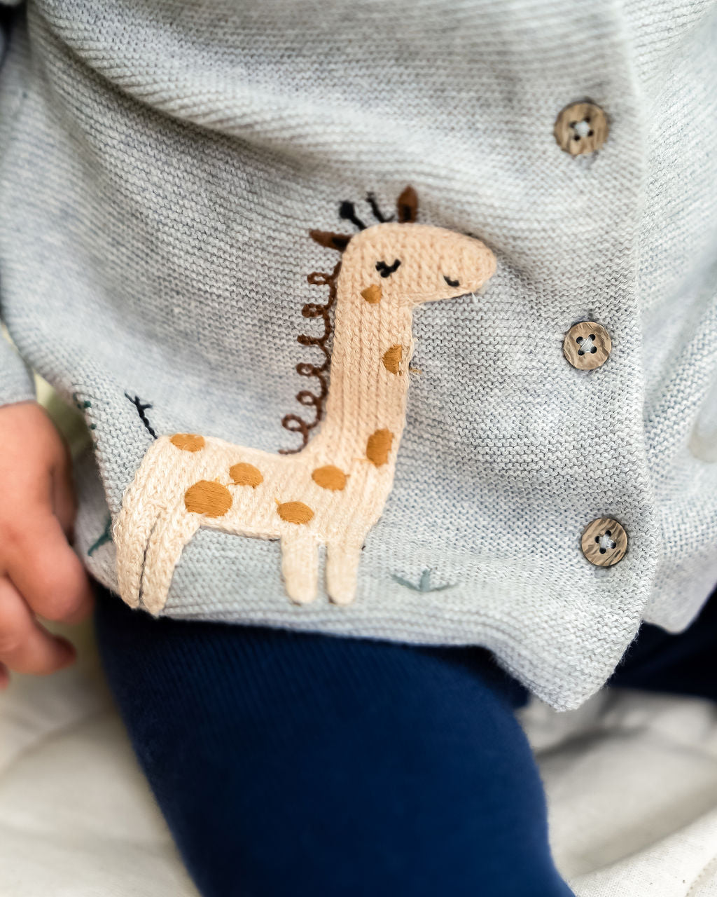 Animal Safari Embroidered Organic Baby Cardigan Sweater - 3 Colors