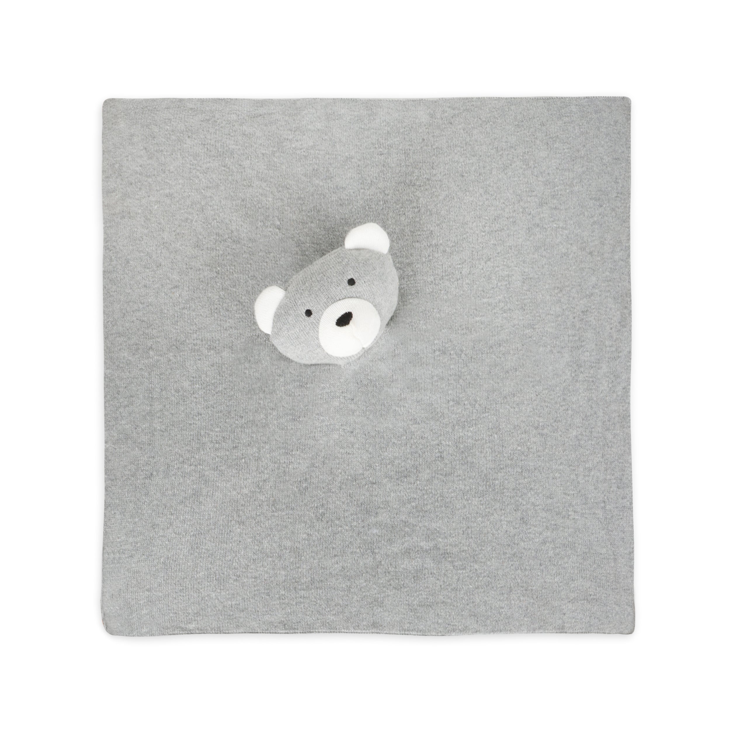 Viverano gray organic baby lovey blanket with soft plush bear head in center