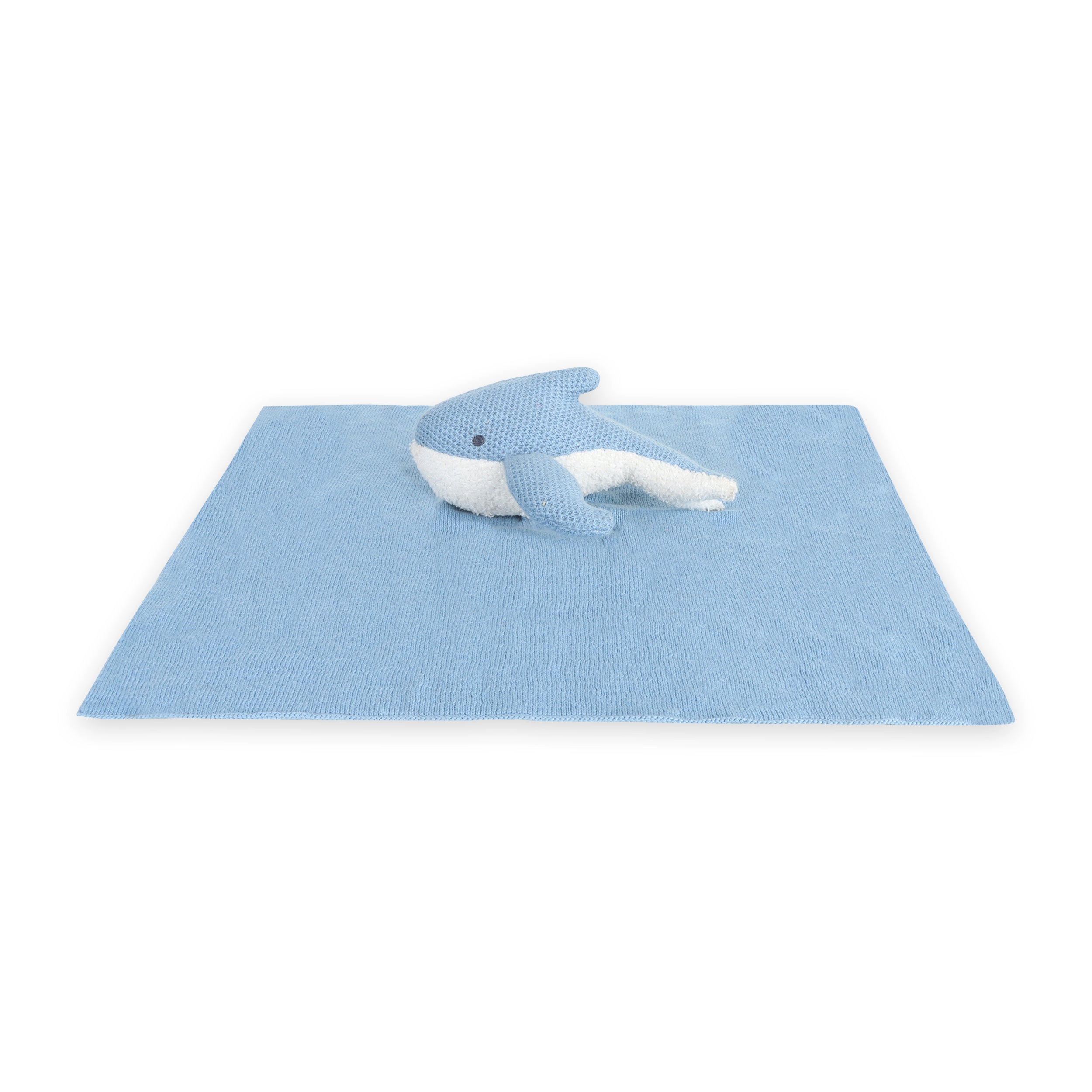 Blue Whale - Organic Baby Lovey Security Blanket Flat