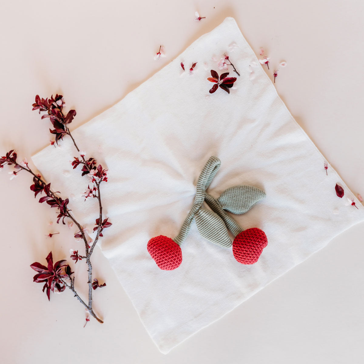 Cherry - Organic Baby Lovey Security Blanket Cuddle Cloth