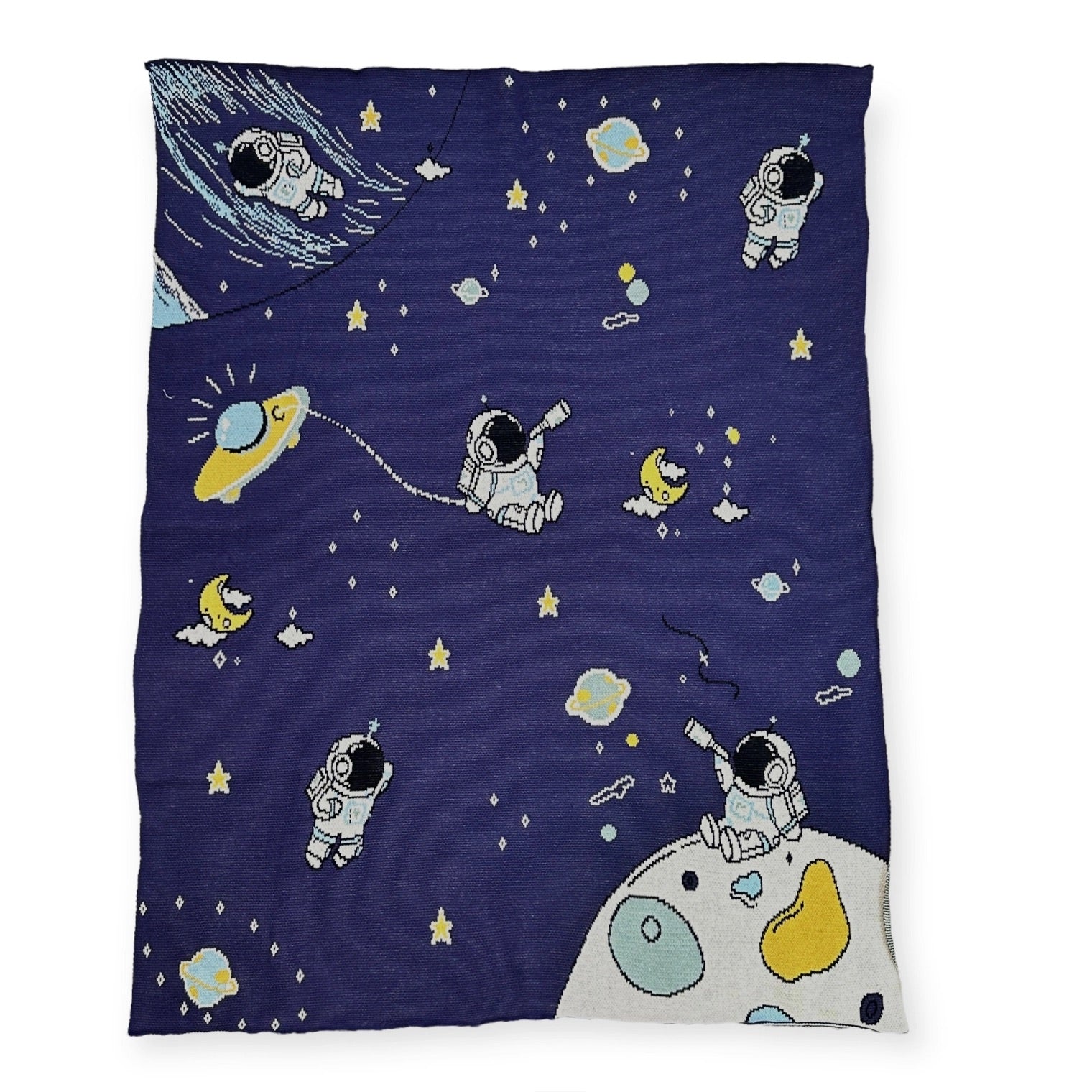 Astronaut- Jacquard Sweater Knit Organic Cotton Baby Blankets by Viverano