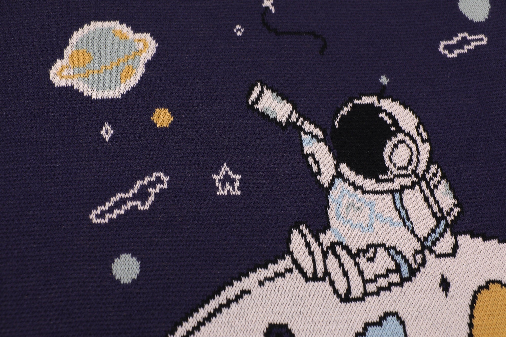 Astronaut- Jacquard Sweater Knit Organic Cotton Baby Blankets by Viverano
