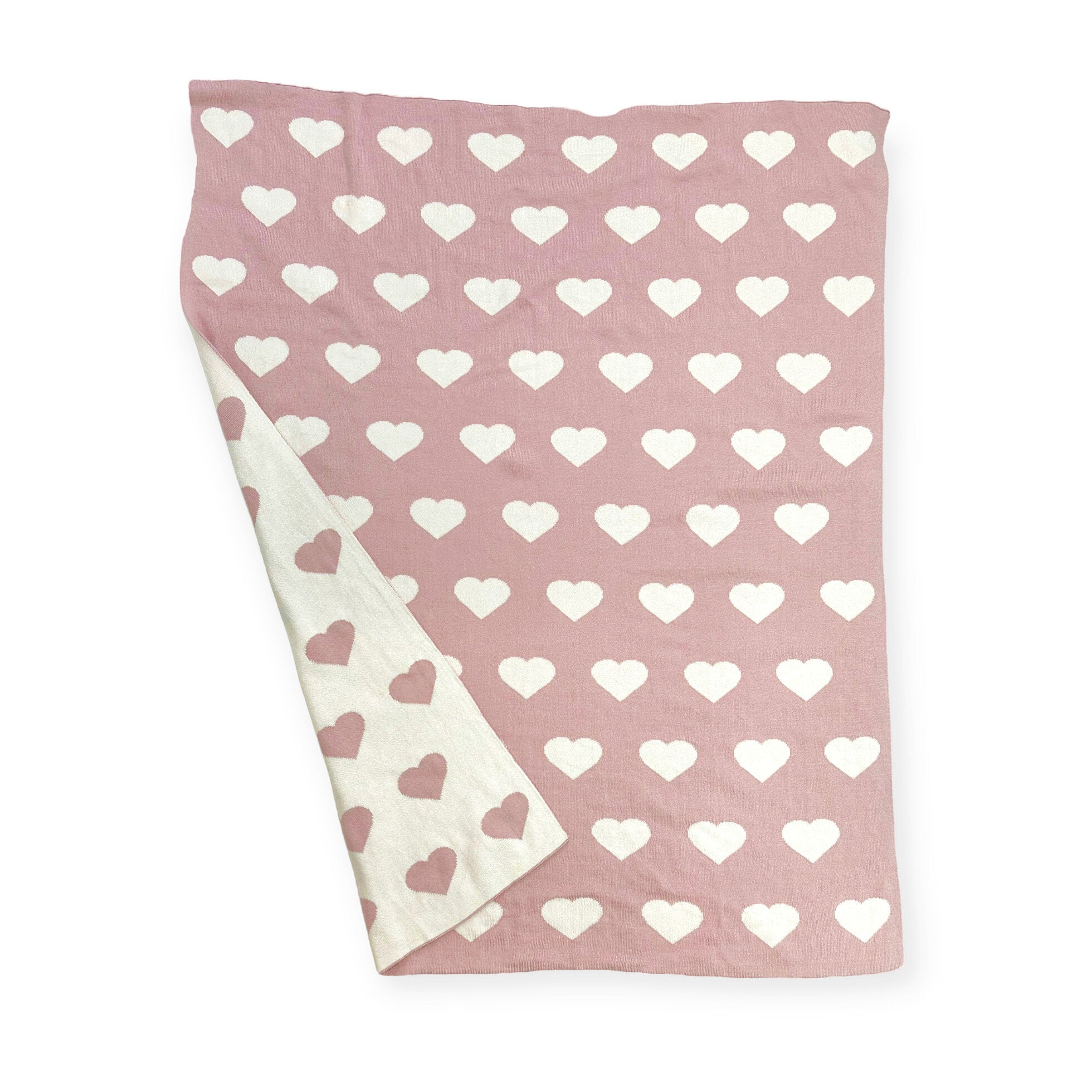 Hearts - Reversible Bi-Color Jacquard Sweater Knit Baby Blanket (Organic Cotton)