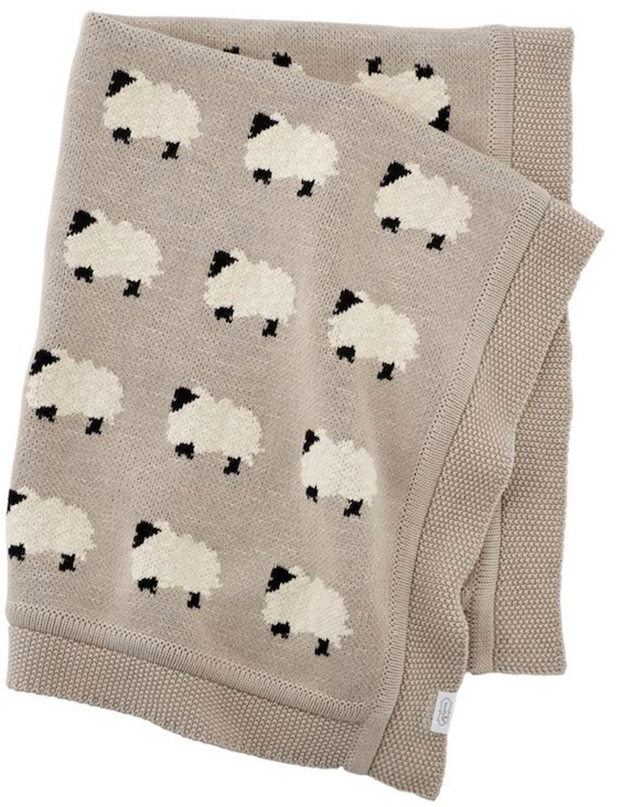 Furry Sheep Jacquard Sweater Knit Organic Cotton Baby Blankets by