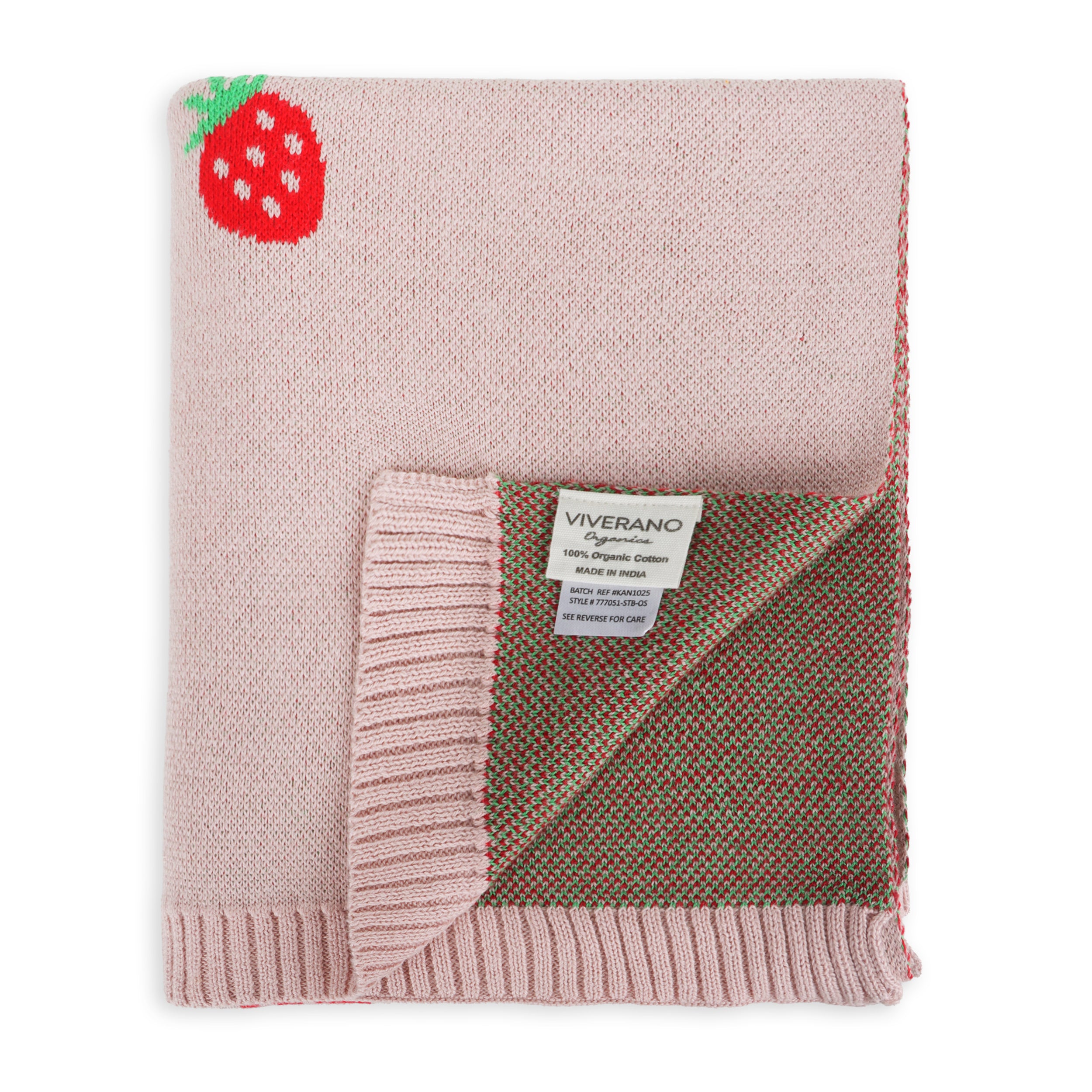 Strawberry - Organic Cotton Jacquard Sweater Knit Baby Blanket by Viverano Organics