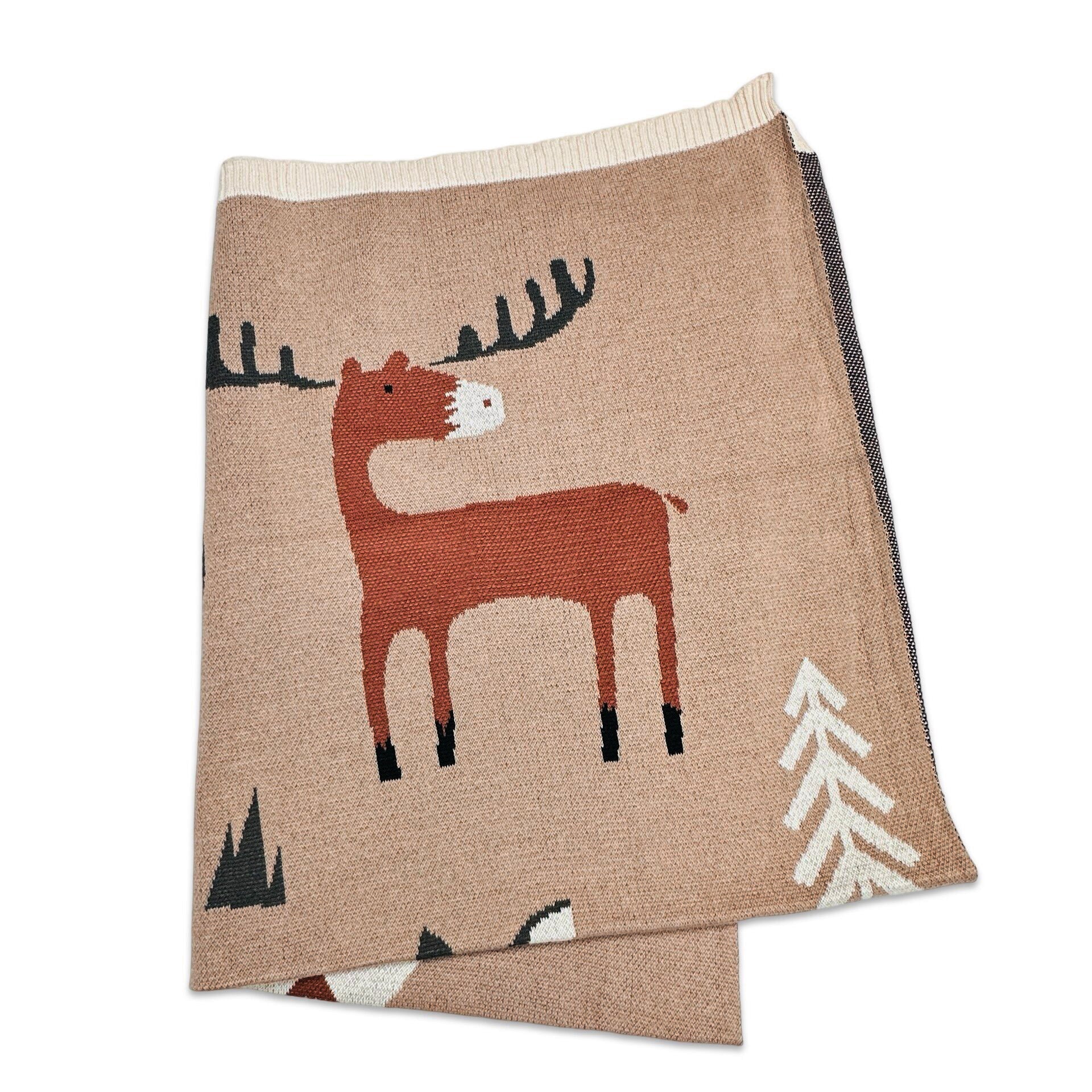 Woodland Bear - Organic Cotton Jacquard Sweater Knit Baby Blanket