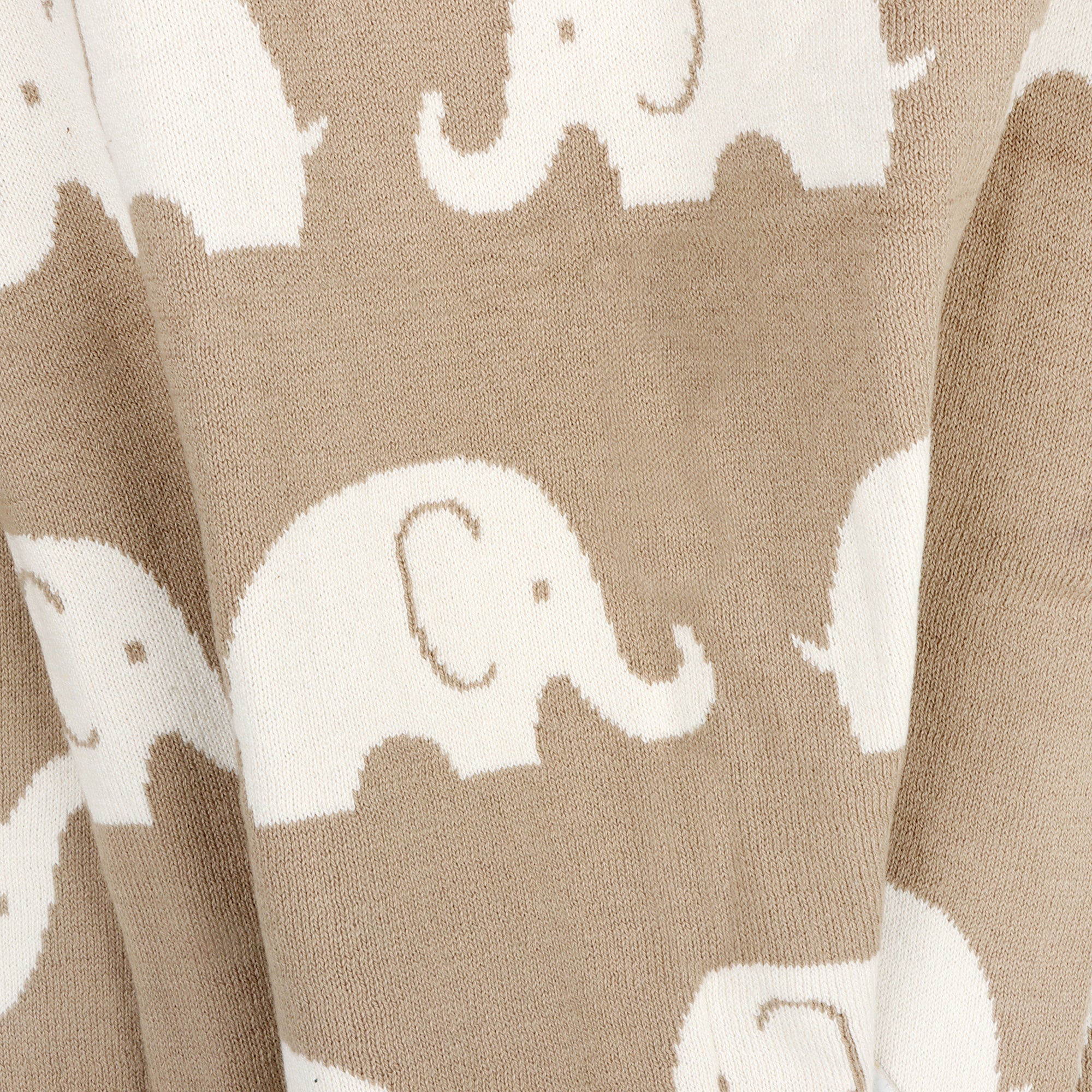Elephant Trail - Organic Cotton Jacquard Sweater Knit Baby Blanket Detail