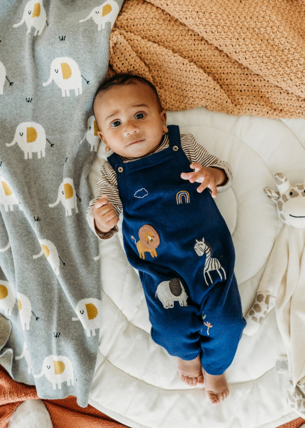 Elephant Organic Cotton Jacquard Sweater Knit Baby Blanket