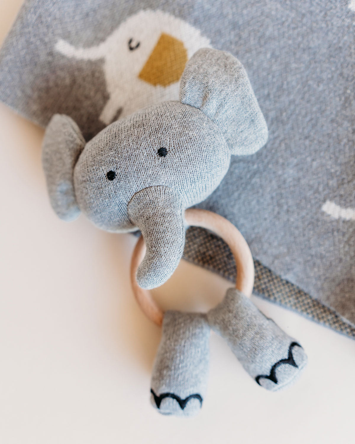 Elephant - Organic Stuffed Animal Baby Ring Rattle