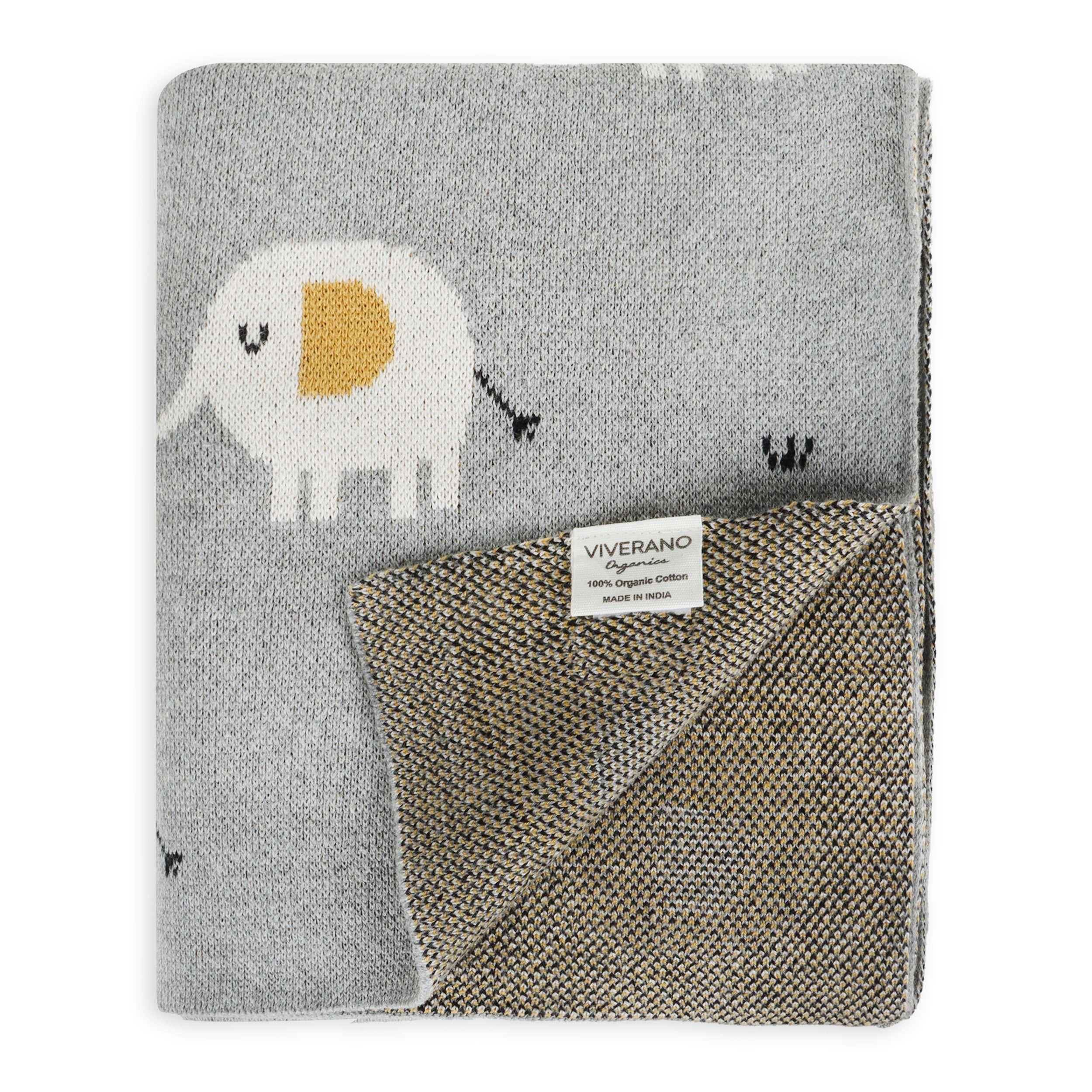 Elephant - Jacquard Sweater Knit Baby Blanket (Organic Cotton)