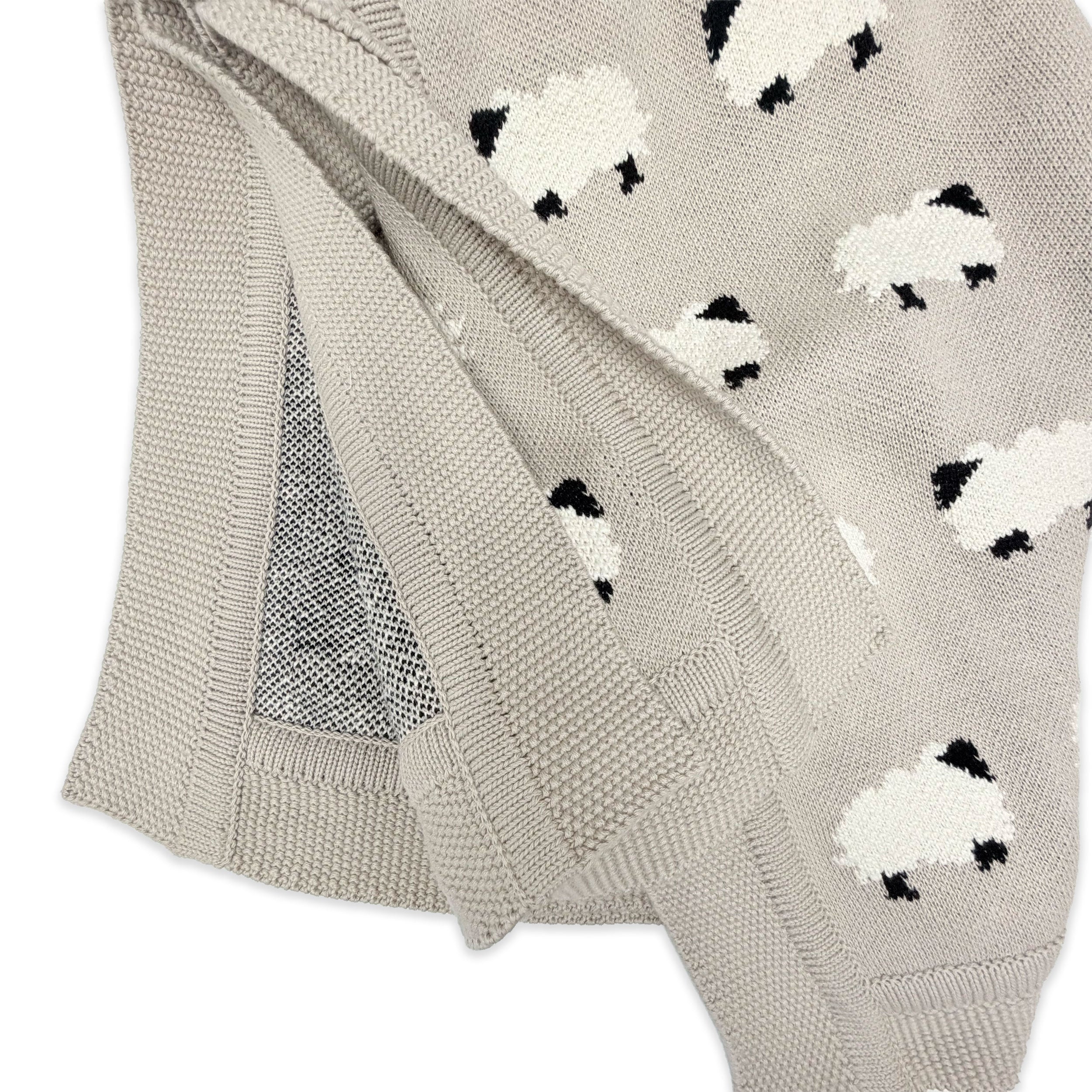 Furry Sheep - Jacquard Sweater Knit Baby Blanket (Organic Cotton) - Detail