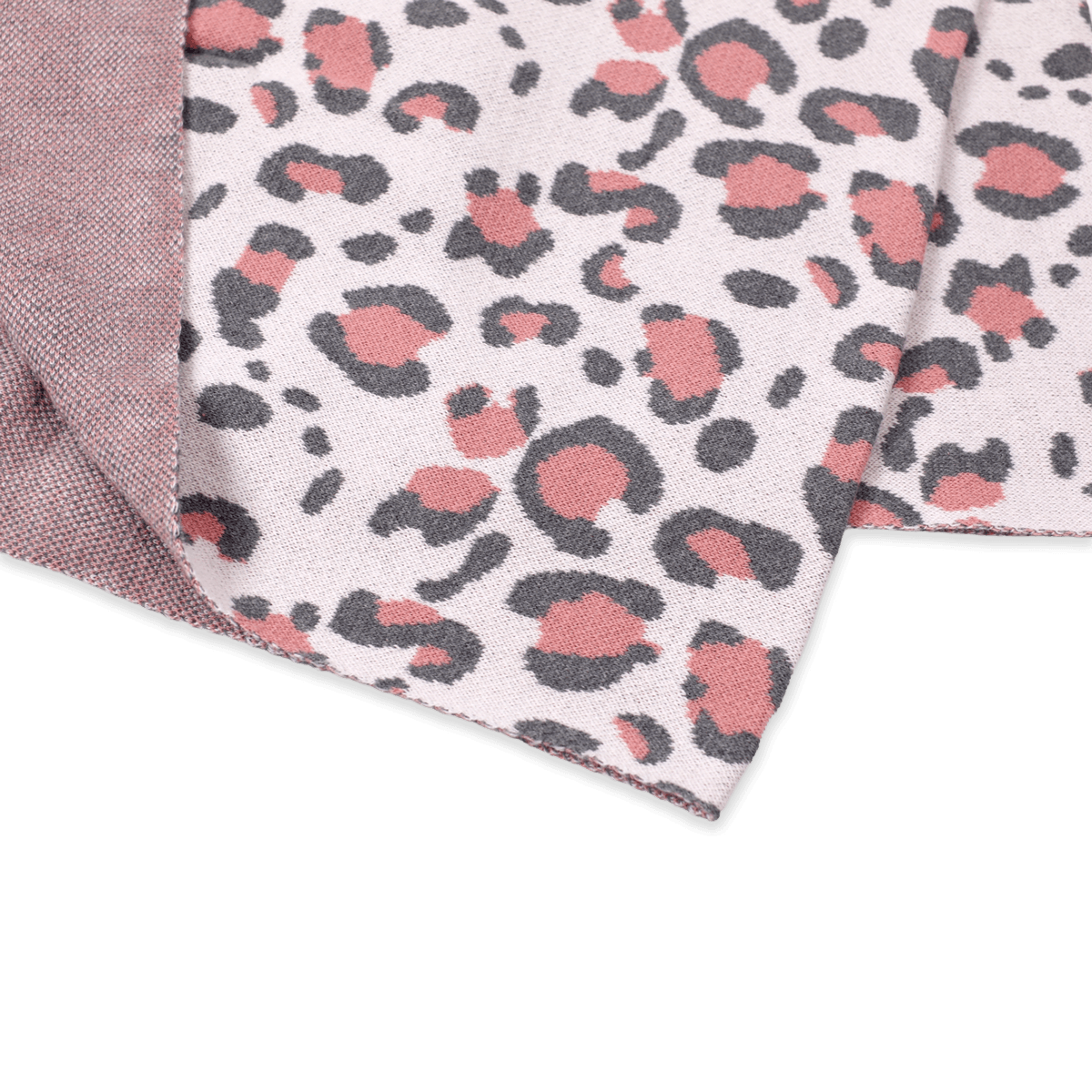 Pink Leopard - Jacquard Sweater Knit Baby Blanket (Organic Cotton)