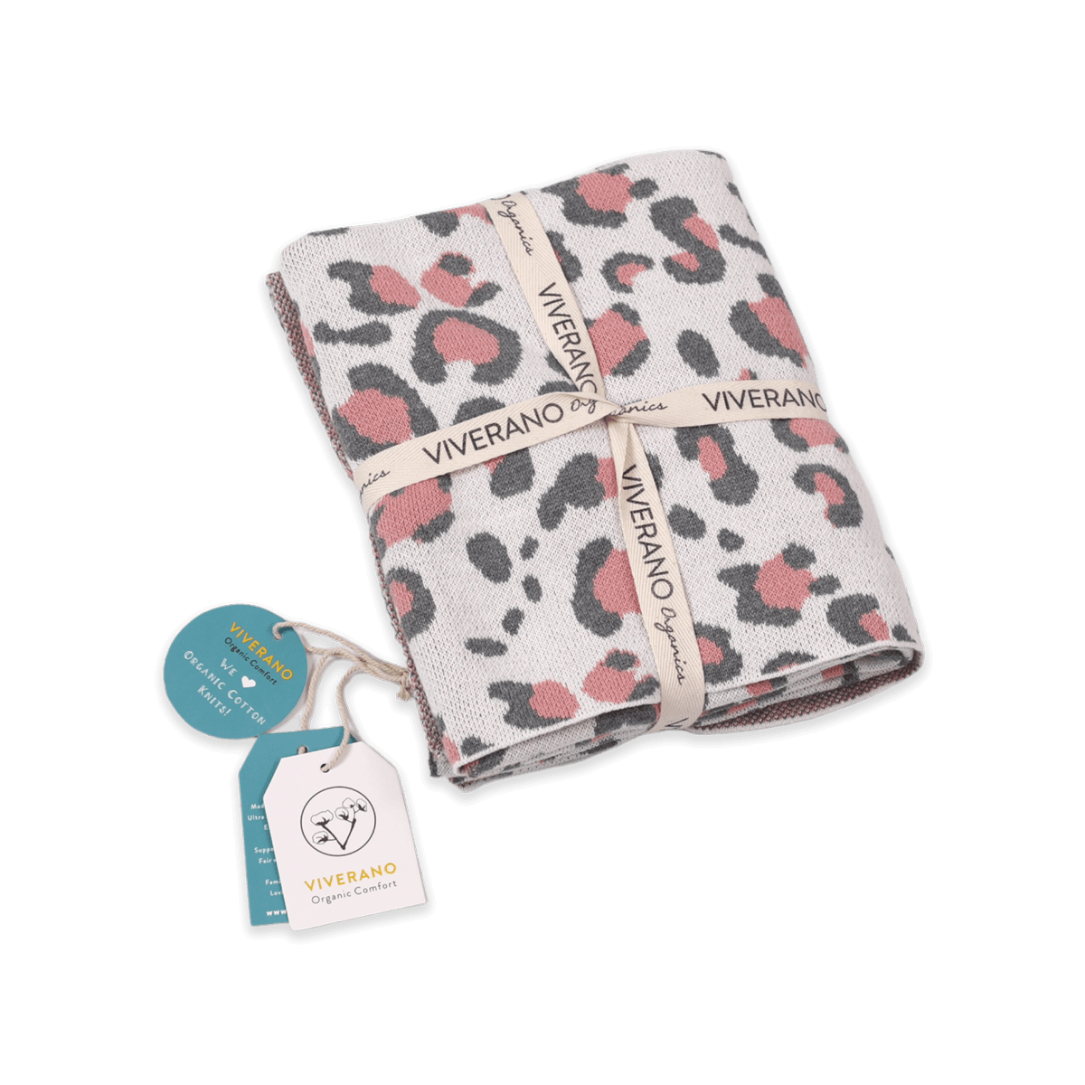 Pink Leopard - Jacquard Sweater Knit Baby Blanket (Organic Cotton) by Viverano