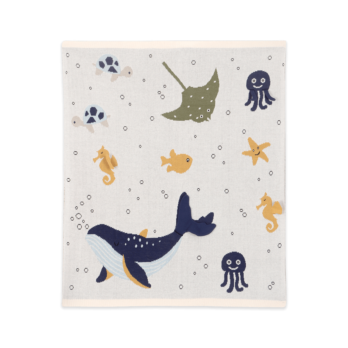 Ocean Life 3D - Organic Cotton Jacquard Sweater Knit Baby Blankets by Viverano