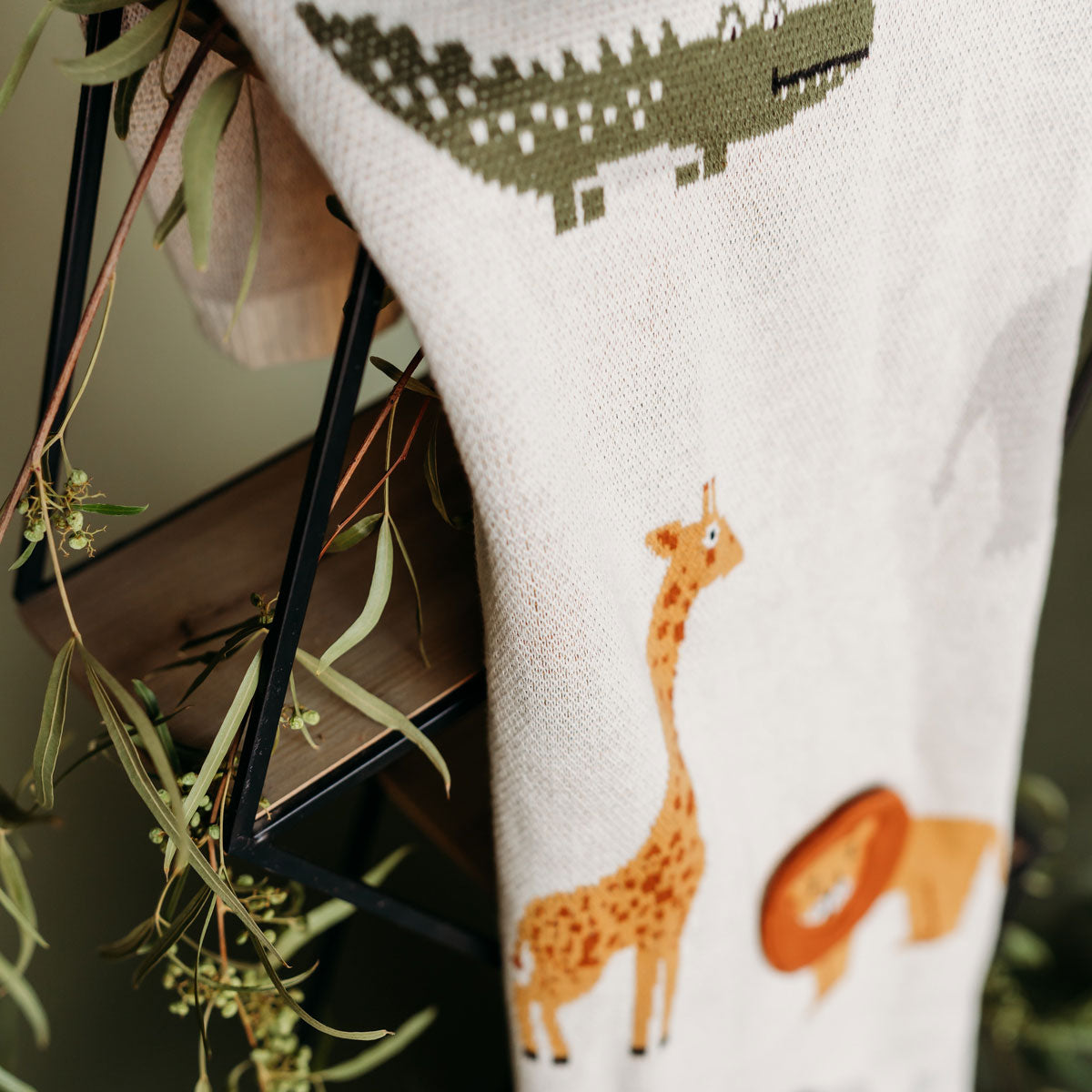 Savannah Safari Animals - 3D Jacquard Sweater Knit Baby Blanket (Organic Cotton)