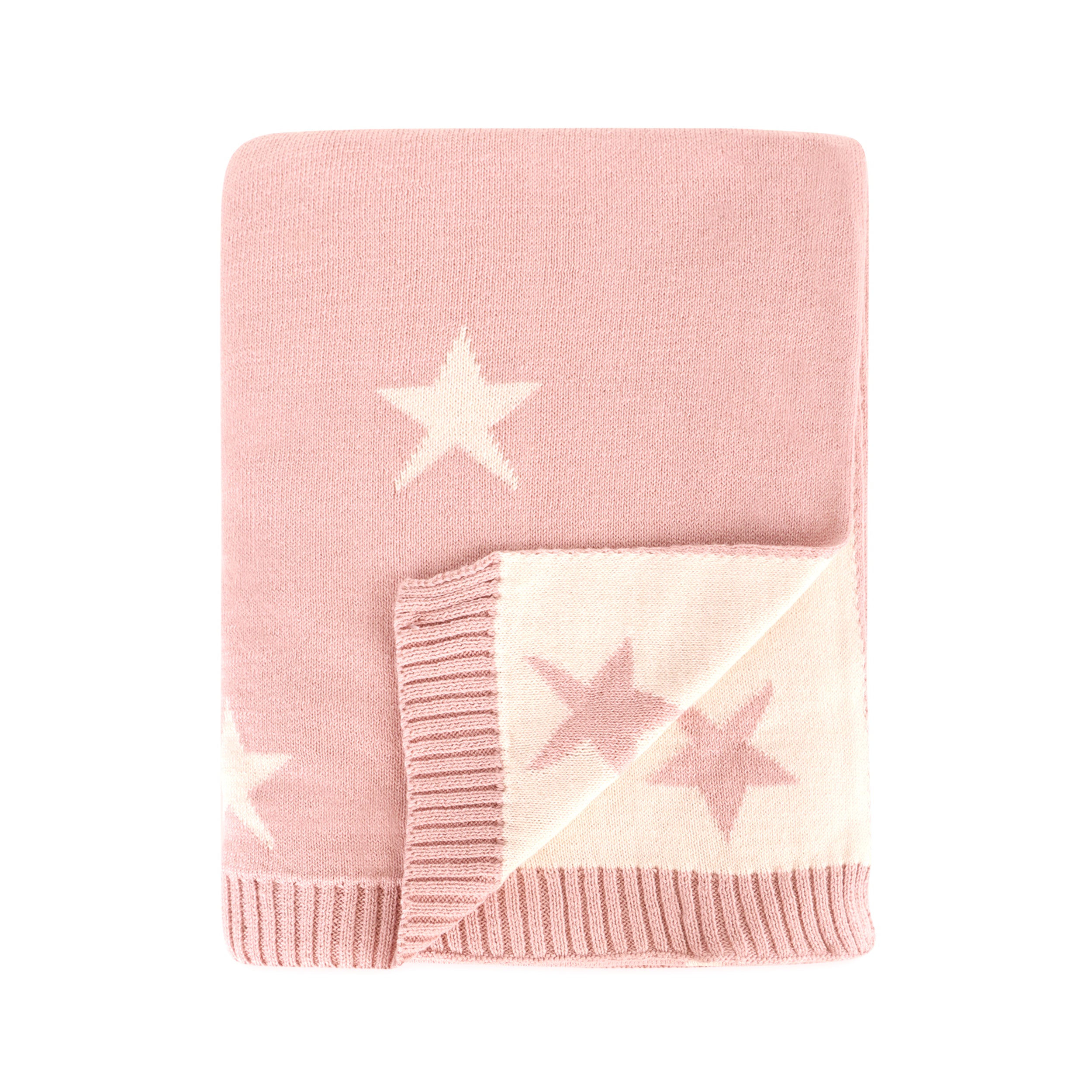 Stars - Reversible Jacquard Sweater Knit Baby Blanket (Organic Cotton) - Blush Pink