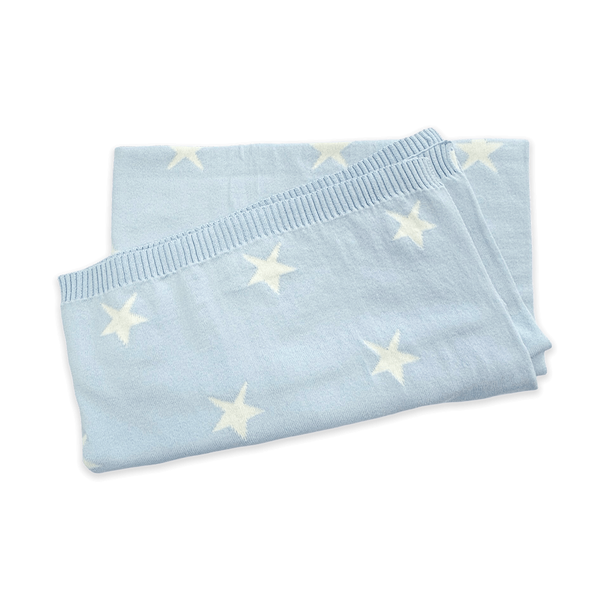 Stars - Reversible Jacquard Sweater Knit Baby Blanket (Organic Cotton) - Sky Blue