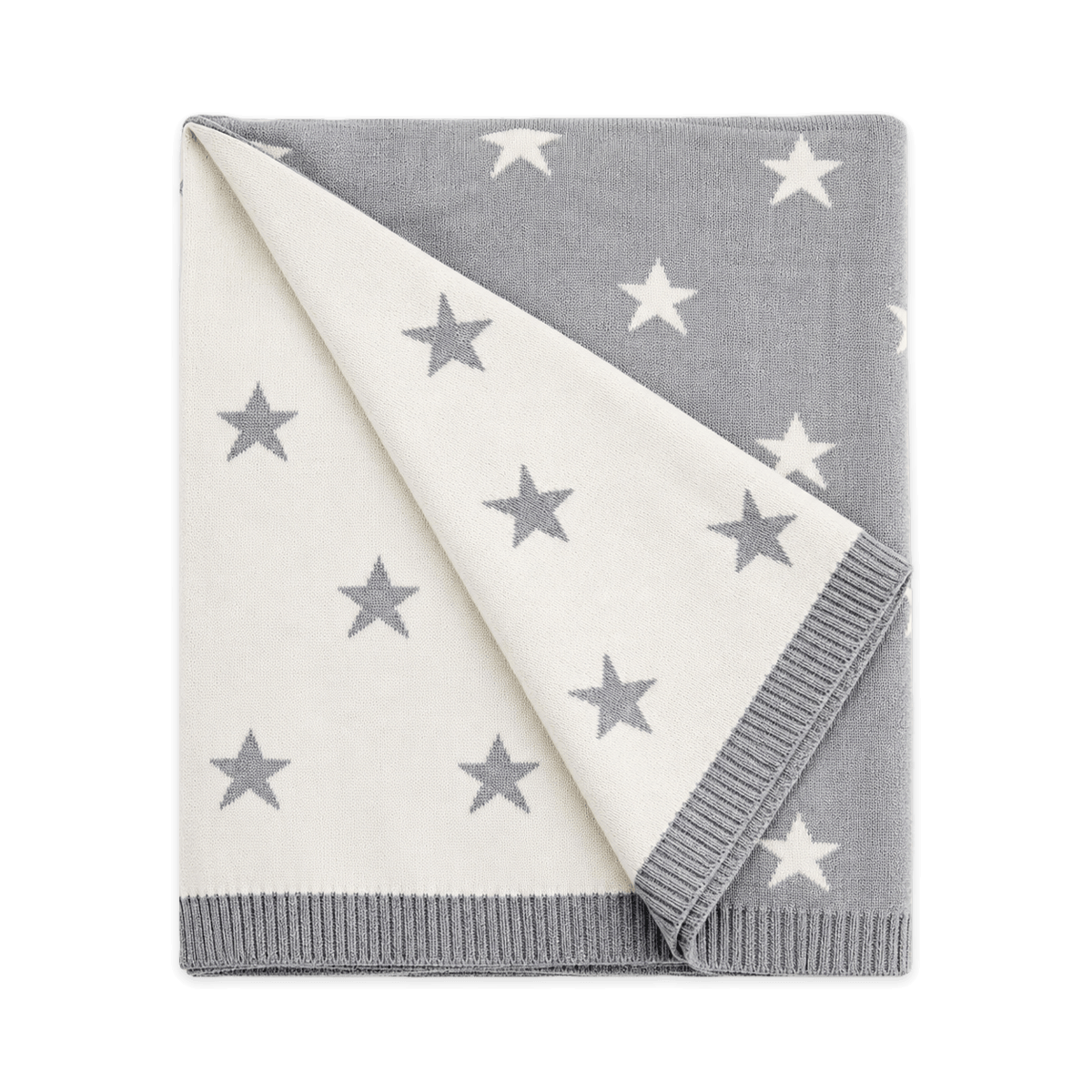 Stars - Reversible Jacquard Sweater Knit Baby Blanket in Heather Grey - Folded